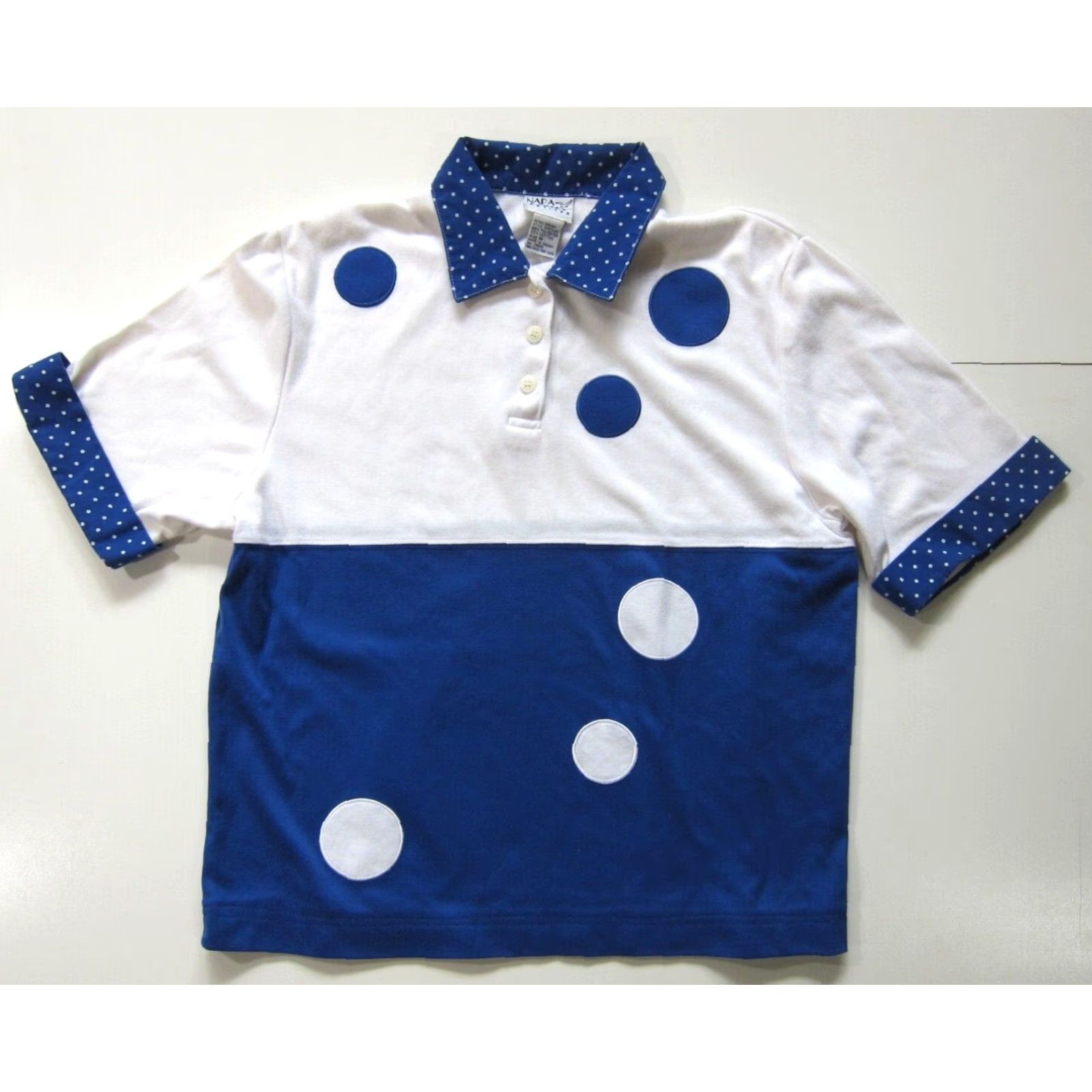Vintage Napa Valley Petites Cotton Blue White Polka Dot Collared Short Sleeve Blouse M Size M / US 6-8 / IT 42-44 - 2 Thumbnail