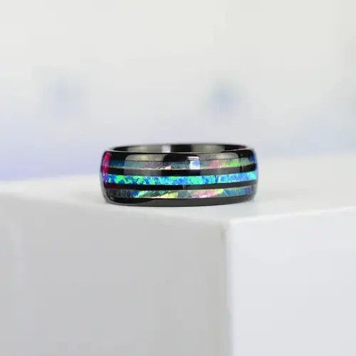Jewelry × Vintage Inlay Abalone Shell Blue Opal Rings Size ONE SIZE - 3 Thumbnail