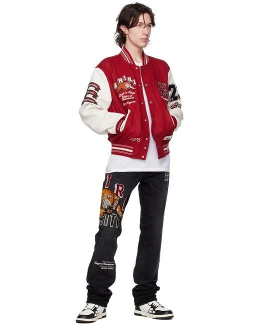 Amiri o1w1db11224 Varsity Tiger-Appliqué Straight-Leg Jean Black Size US 36 / EU 52 - 5 Thumbnail