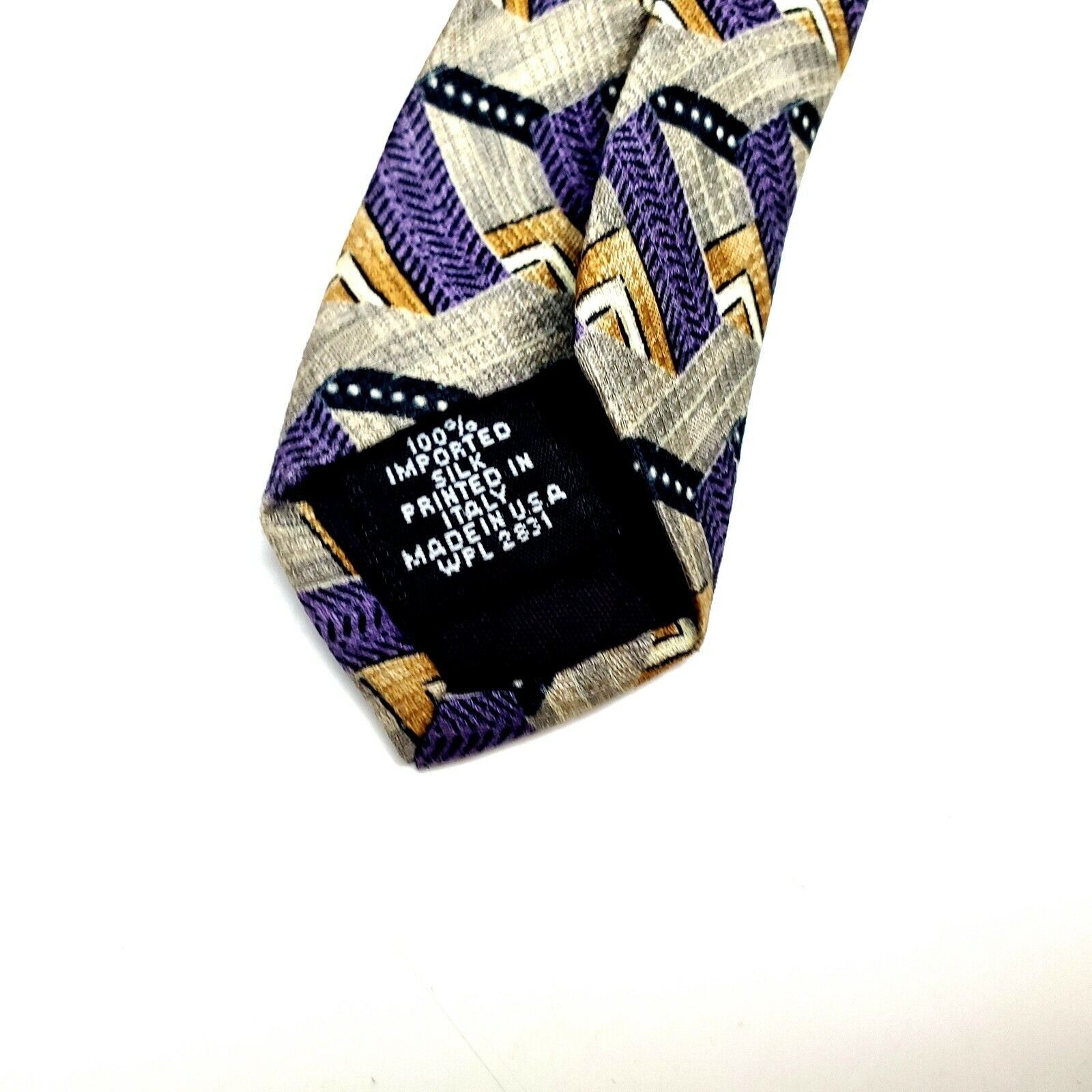 Henry Grethel Henry Grethel Silk Tie Purple Green Print Short Wide Size ONE SIZE - 4 Thumbnail
