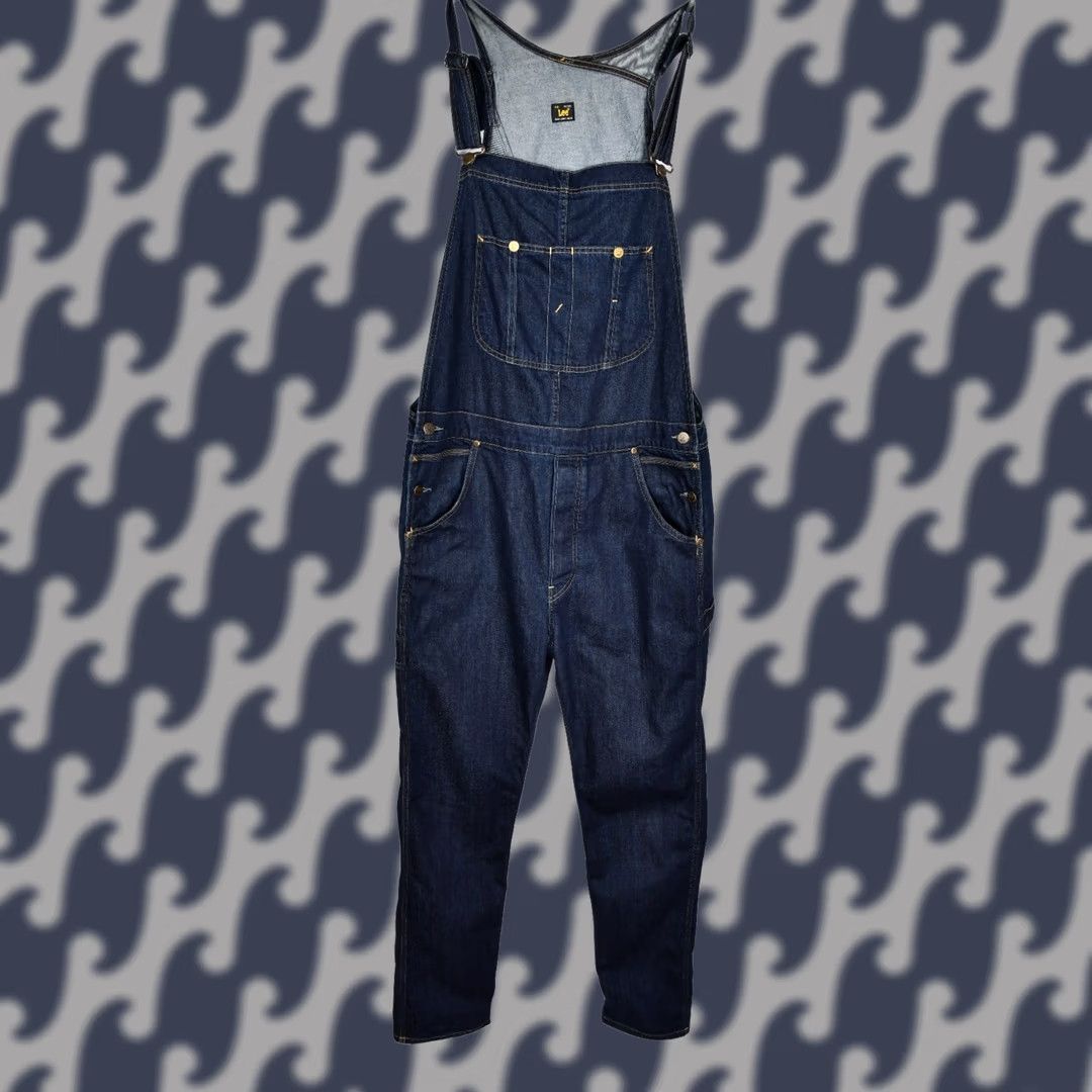 Lee Lee Bib Overalls Shirt Men L Dark Blue Denim Button Fly Pockets 100% Cotton Jeans 80cm Inseam Vintage? Size US 33 - 1 Thumbnail