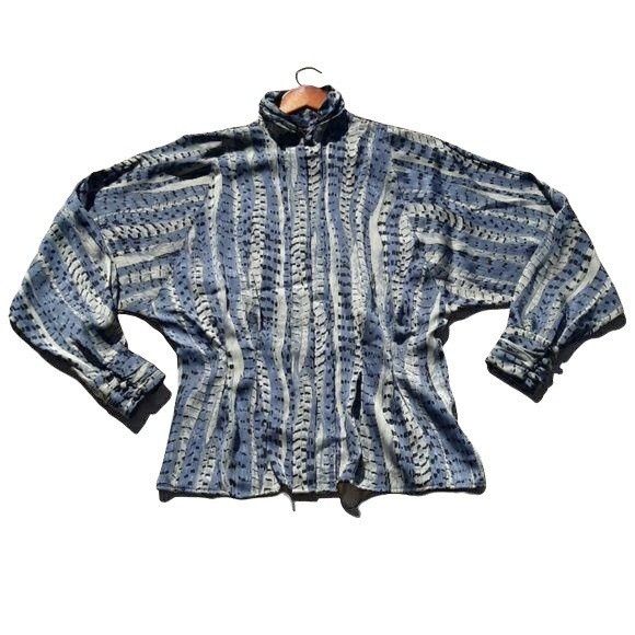 Vintage Vtg Rare Blouse Sz 12 Blue Renaissance Python Mock Neck Bish Size XL / US 12-14 / IT 48-50 - 1 Thumbnail