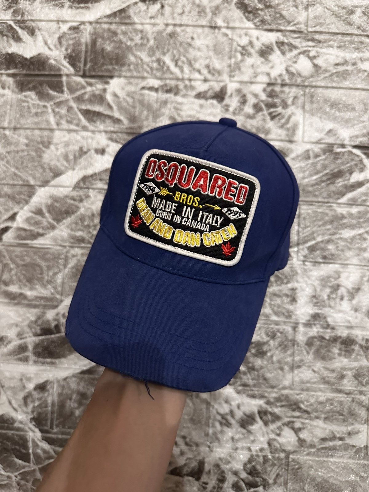 Japanese Brand Dsquared Style Bros Patch Cap – Blue One Size Size ONE SIZE - 1 Thumbnail