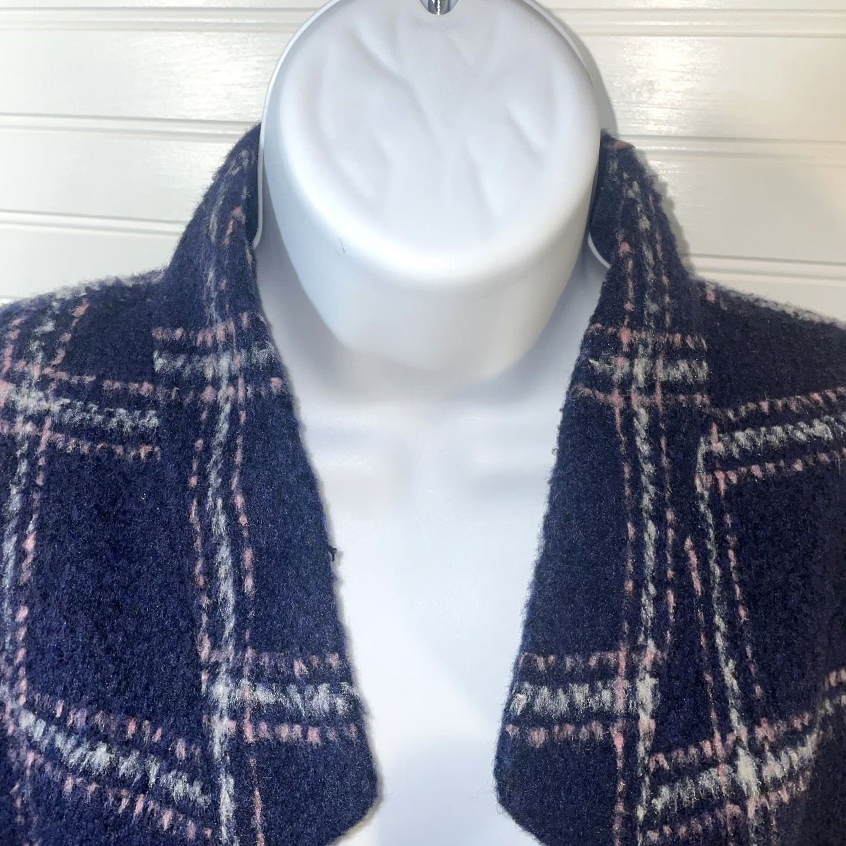 Old Navy Old Navy Coatigan Women Small Navy Plaid Wool Blend Button Pocketed Mid-Length Knit Coatigan, Regular Fit, Outdoor, Winter Fall Spring Size S / US 4 / IT 40 - 3 Thumbnail