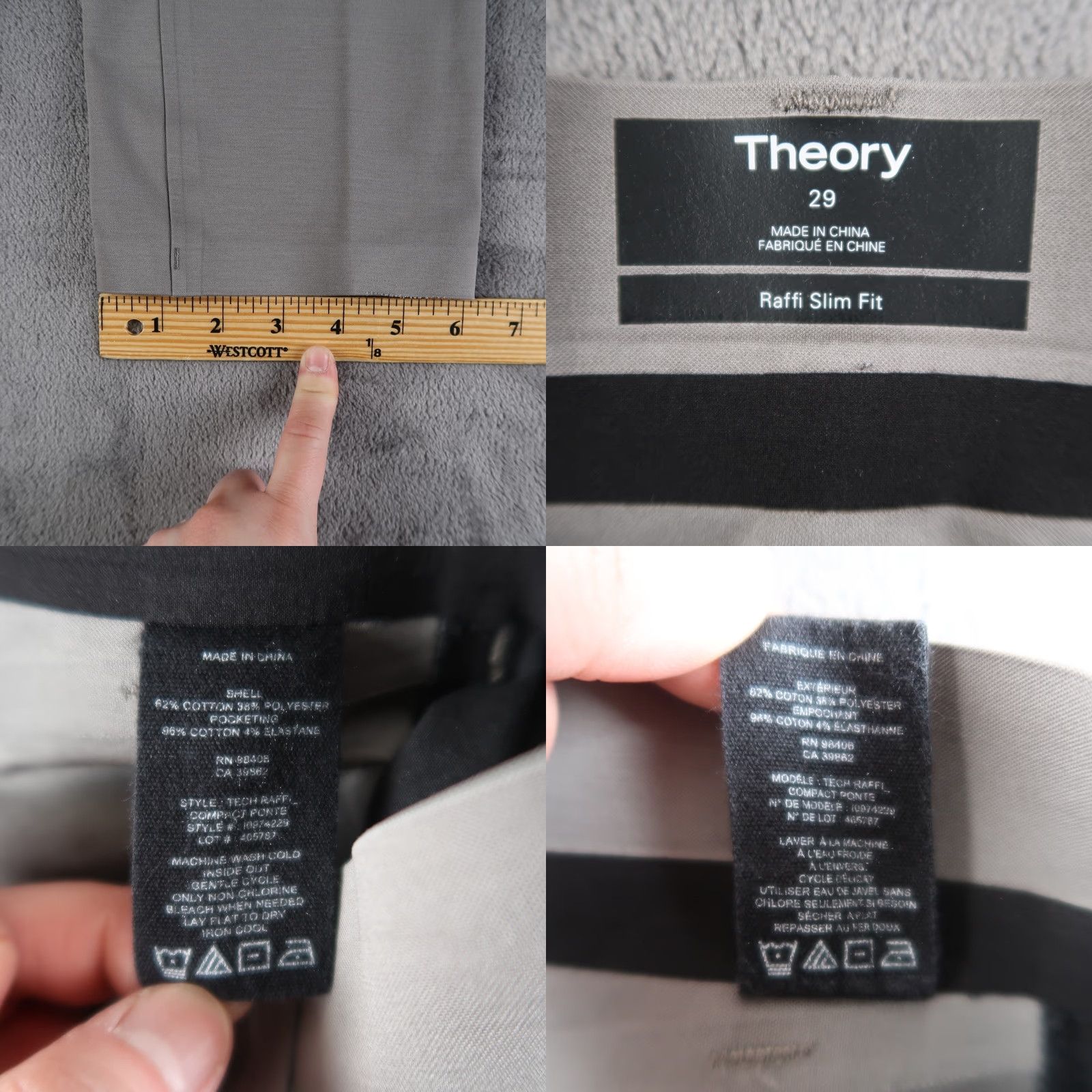 Theory Theory Pants Slim Fit Mens Gray 29x29 Raffi Twill 5-Pocket Stretch Chino Straight SS Cadence? Size US 29 - 8 Thumbnail