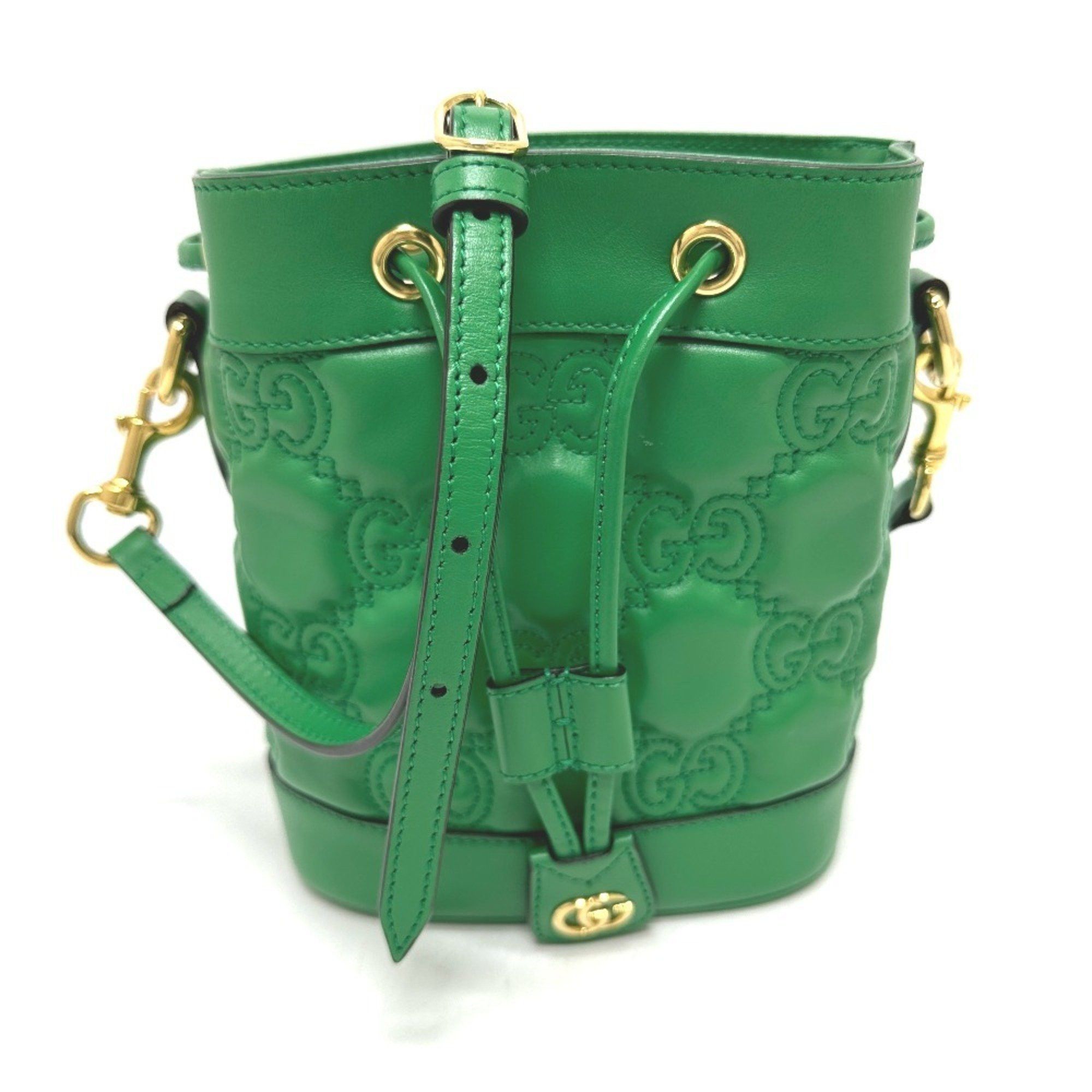 Gucci 728231 GG Matelasse Bucket With Strap 2Way Shoulder Bag Crossbody Leather Women's Green