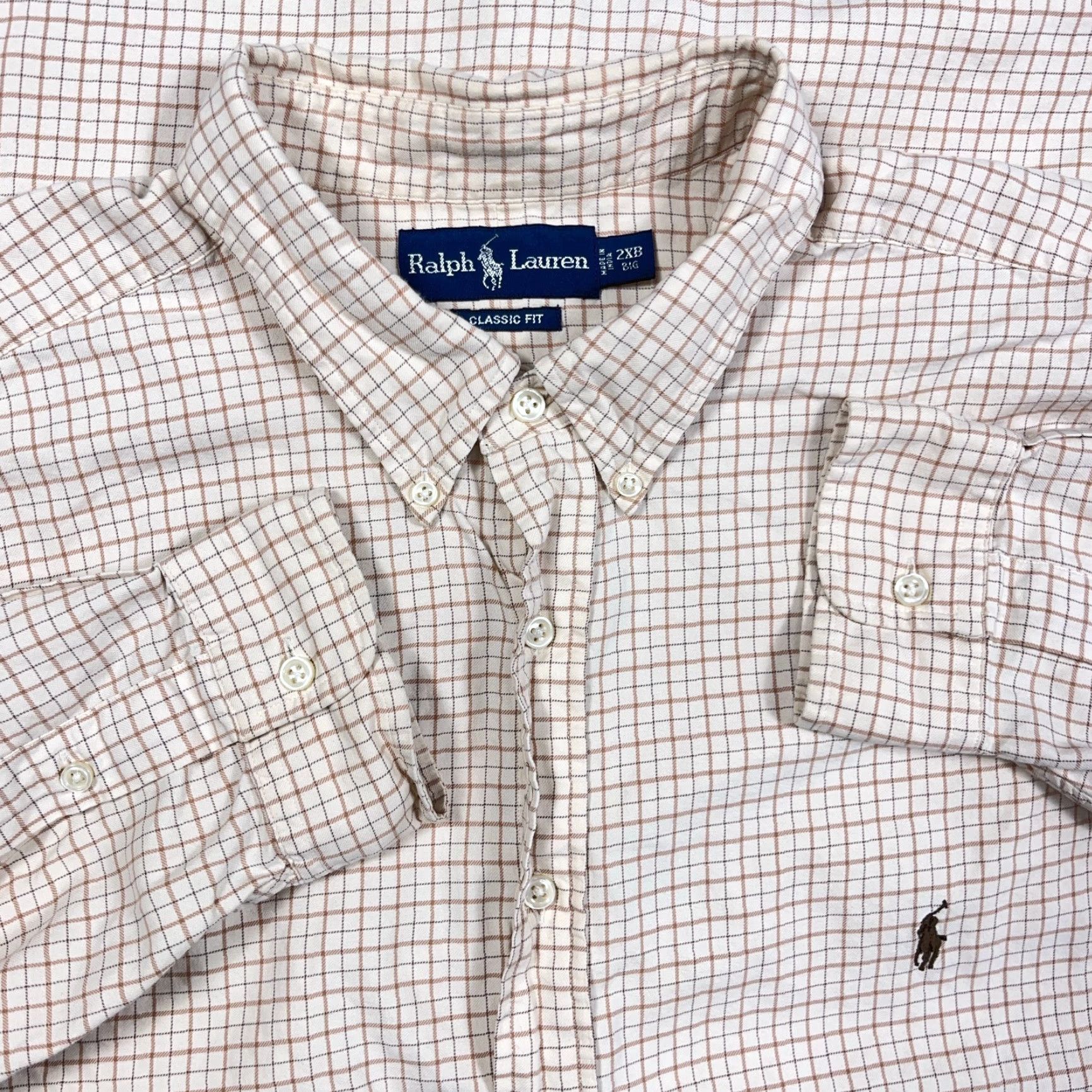 Ralph Lauren Ralph Lauren Shirt Men Big & Tall 2XB Tan Beige Plaid Button-Up Classic Fit Dress Tattersall Size 48R - 2 Thumbnail