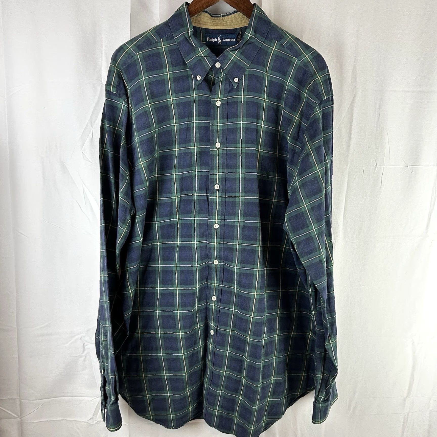 Ralph Lauren Ralph Lauren Shirt Button-Up Plaid Green Blue 2XLT Tall Mens Preppy Casual Size US XXL / EU 58 / 5 - 2 Thumbnail