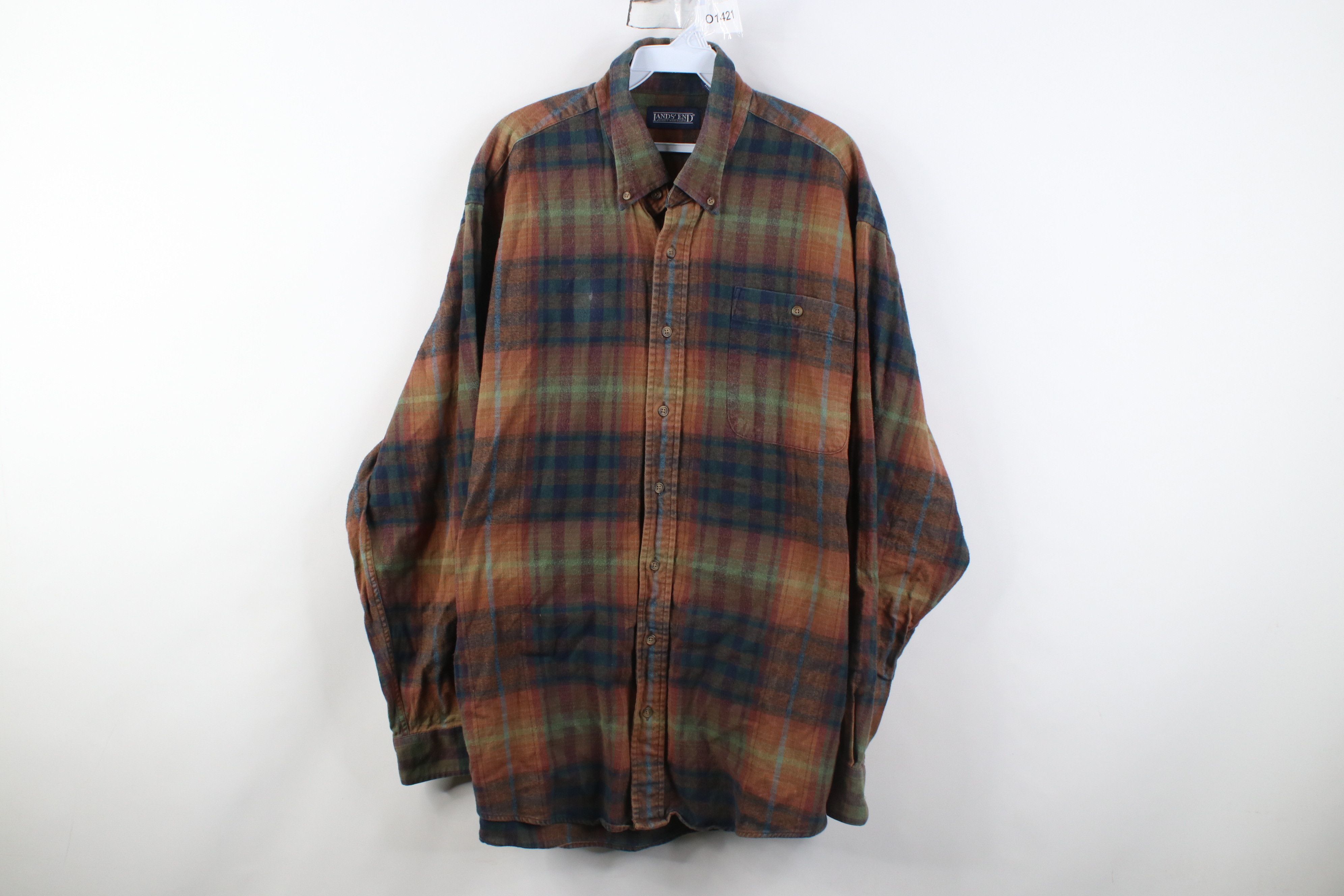 Lands' End Vintage 90s Lands End Flannel Collared Button Down Shirt Size US XL / EU 56 / 4 - 1 Thumbnail