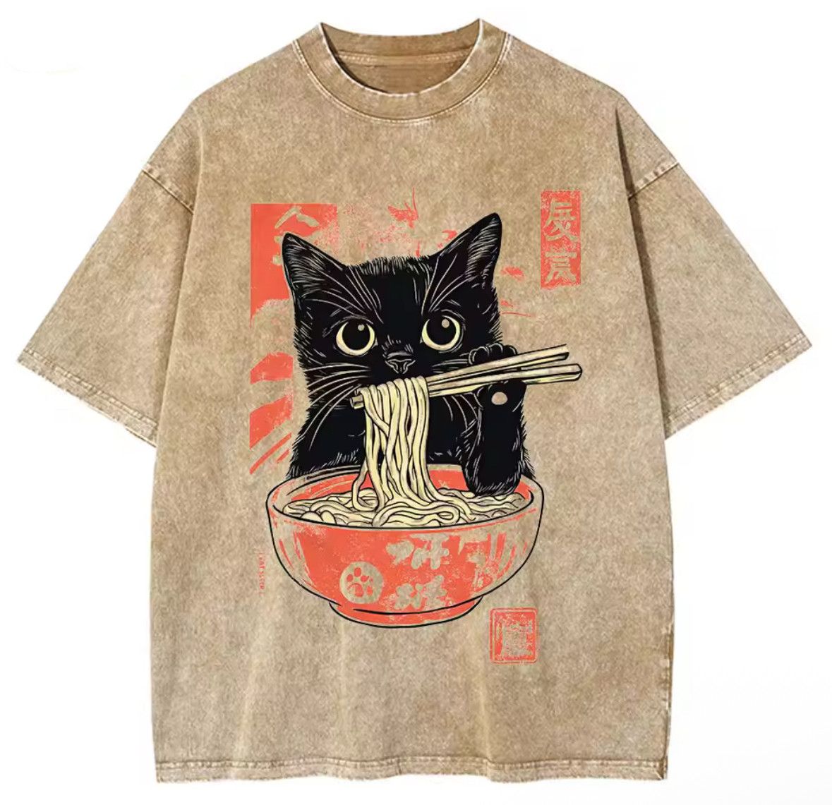 Japanese Brand Y2K Vintage Noodle Ramen Cat Print Washed T-Shirt Size US S / EU 44-46 / 1 - 1 Thumbnail