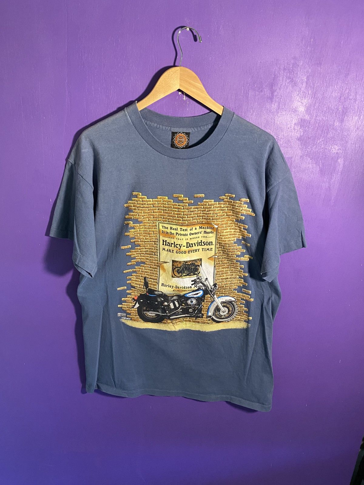 Harley Davidson × Vintage Vintage 90s Harley Davidson brick wall t-shirt Size US XL / EU 56 / 4 - 1 Thumbnail