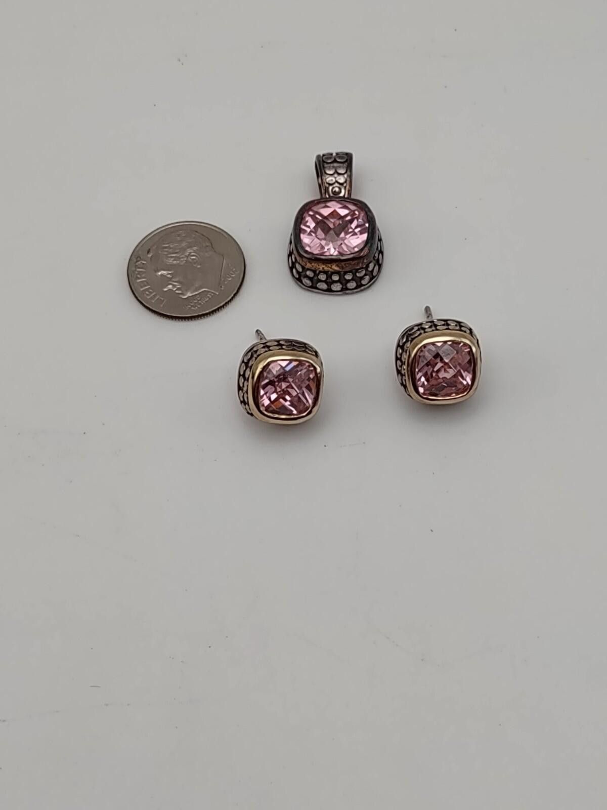 The Unbranded Brand Sterling 925 Pink CZ Stud Earrings Pendant Set Size ONE SIZE - 2 Thumbnail