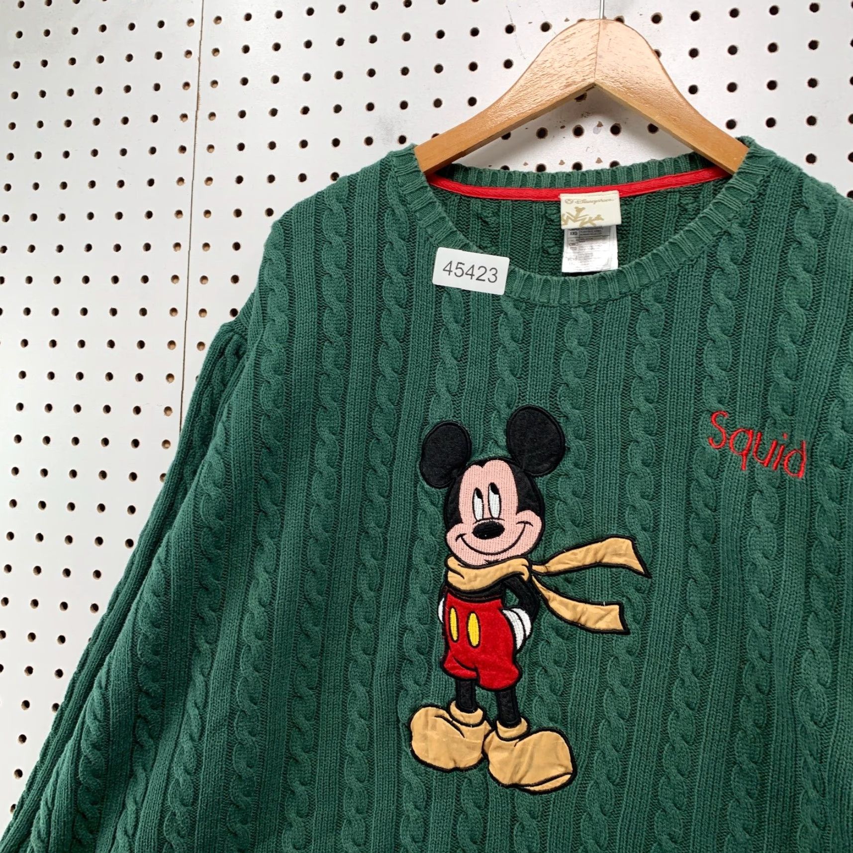 Disney VINTAGE Disney Mickey Mouse Sweater Mens 2XL Green Cable Knit Embroidered Squid Size US XXL / EU 58 / 5 - 7 Thumbnail