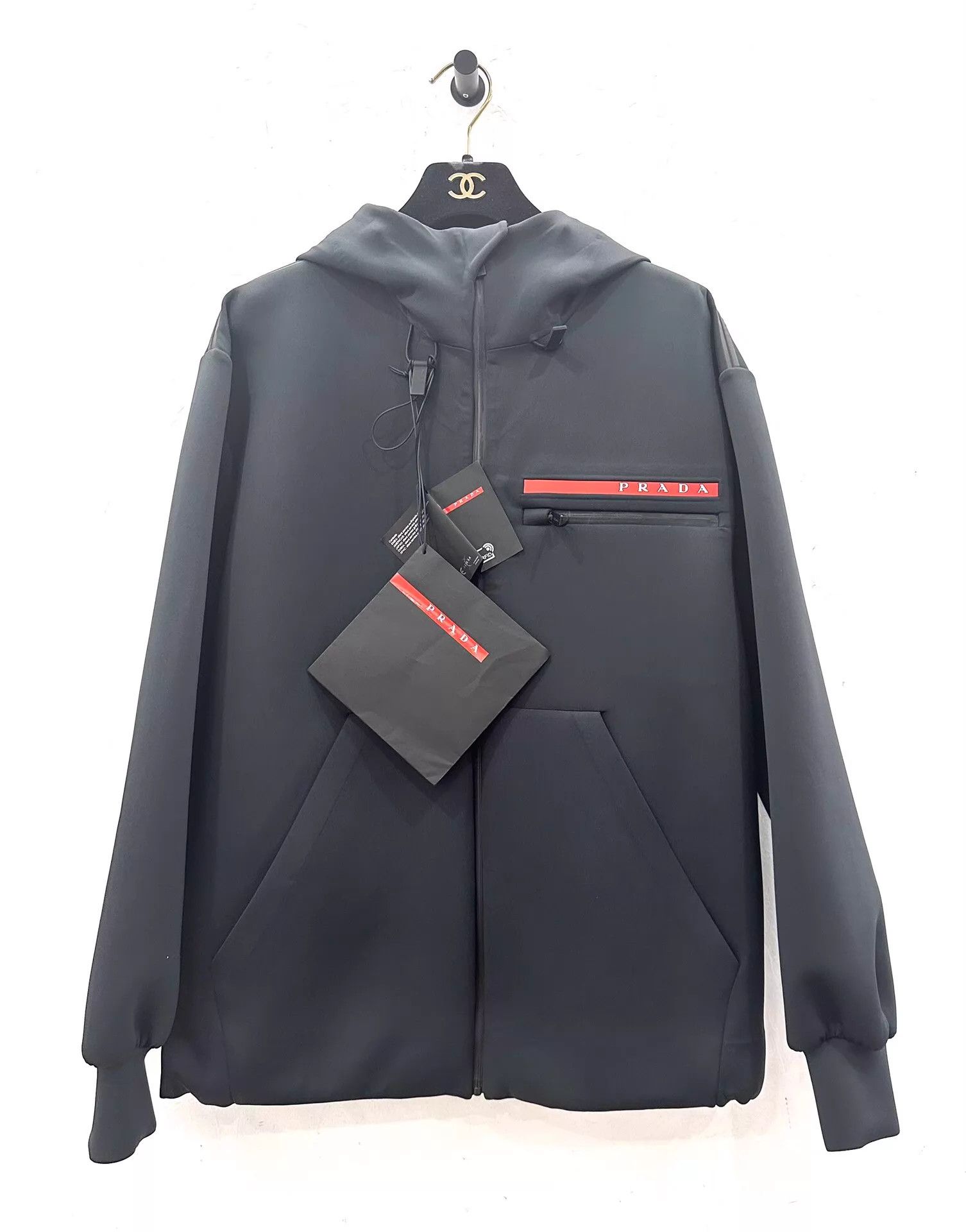 Prada Prada black space cotton red logo zip XS jacket new Size US XS / EU 42 / 0 - 1 Thumbnail