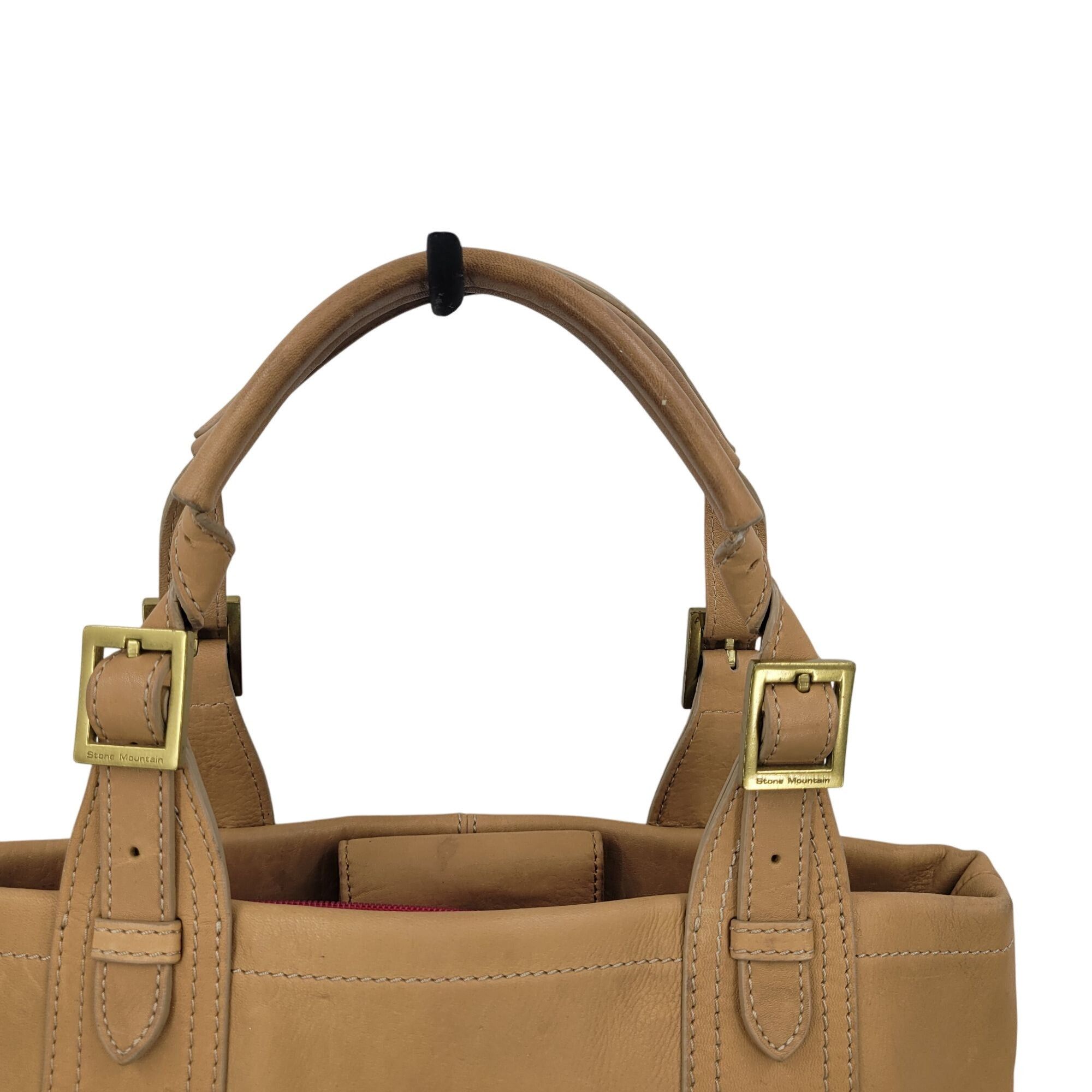 Vintage Stone Mountain Tan Genuine Leather Double Top Handle Handbag Size ONE SIZE - 6 Thumbnail