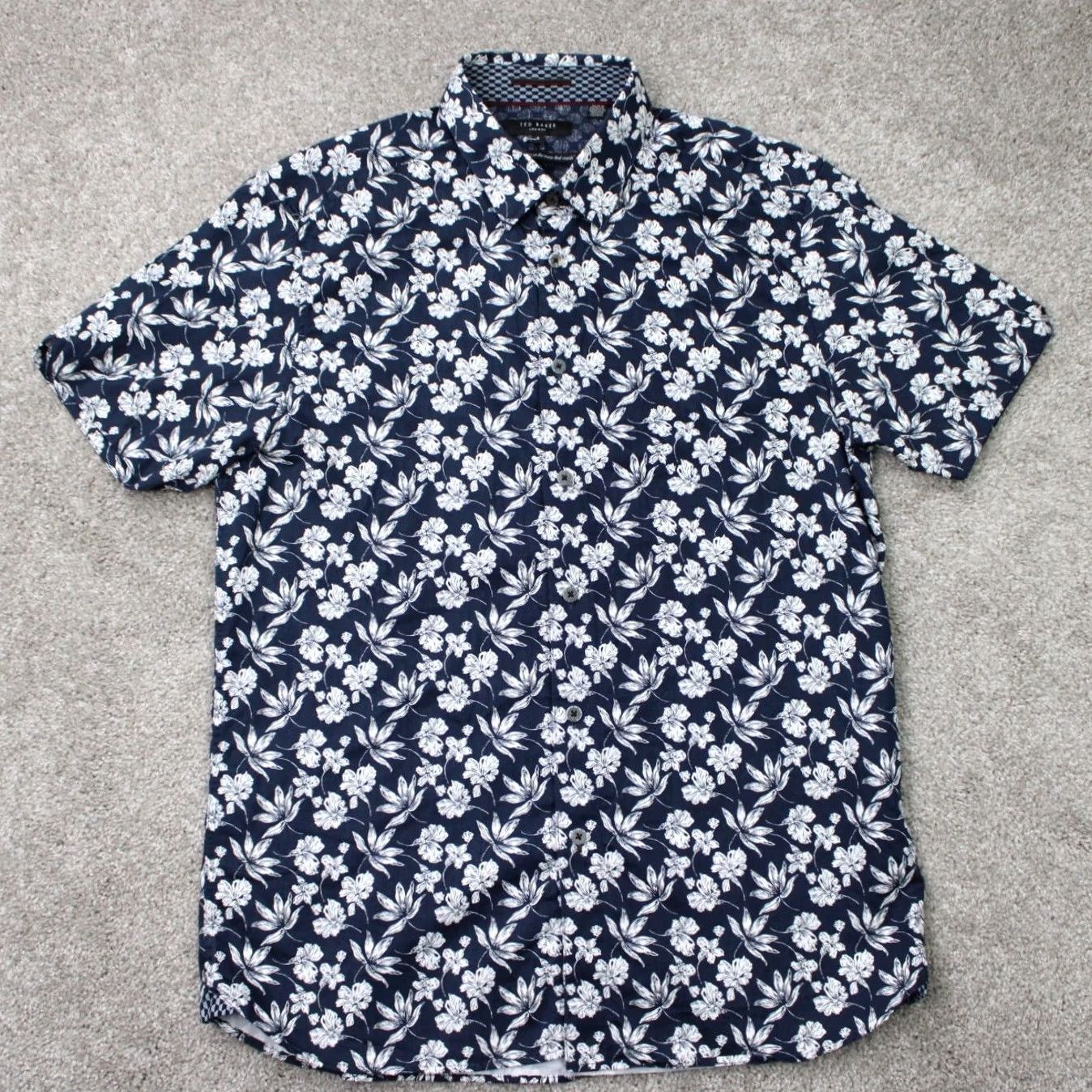 Ted Baker Ted Baker London Shirt Mens 4 Blue Floral 100% Cotton Short Sleeve Button Down Size US S / EU 44-46 / 1 - 2 Thumbnail