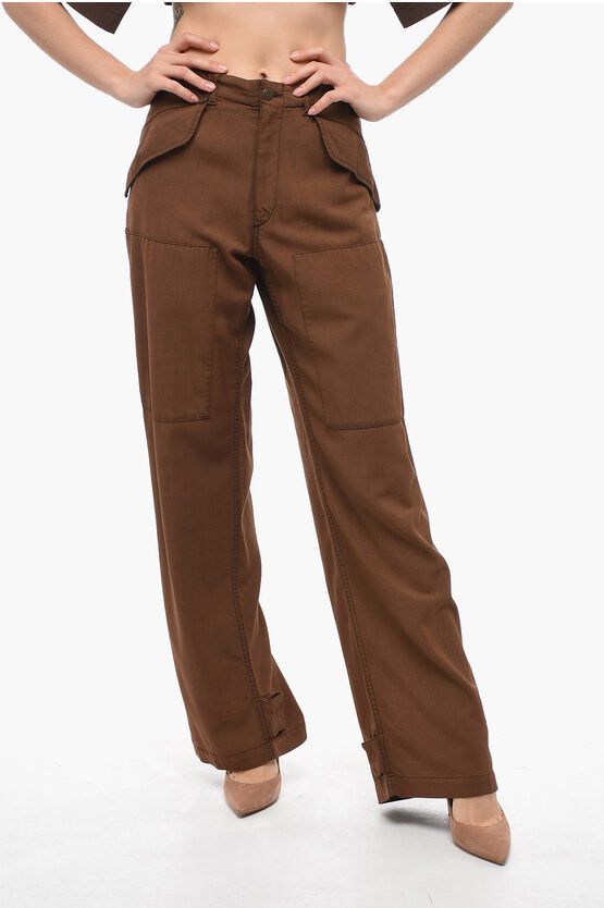 image of Etro Straight Fit Wool Pants With Belt Loops in Brown, Women's (Size 30)