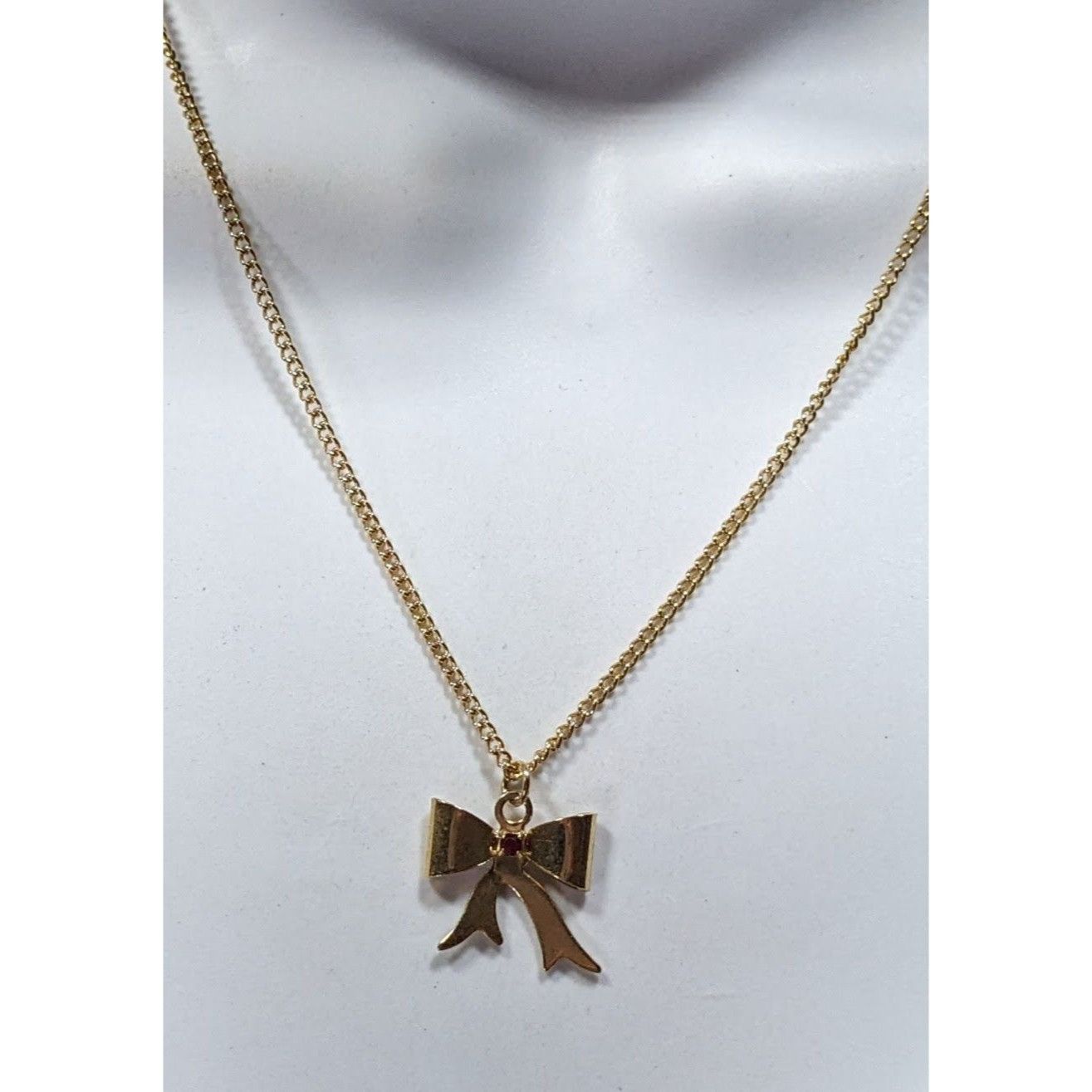 Other Vintage Dainty Coquette Gold Tone Bow Necklace With Red Gem Size ONE SIZE - 4 Thumbnail