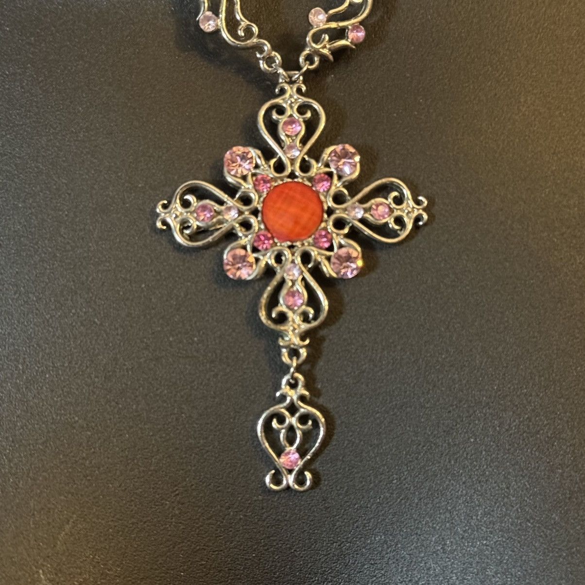 Other Silver tone Victorian gemstone cross necklace Size ONE SIZE - 2 Thumbnail