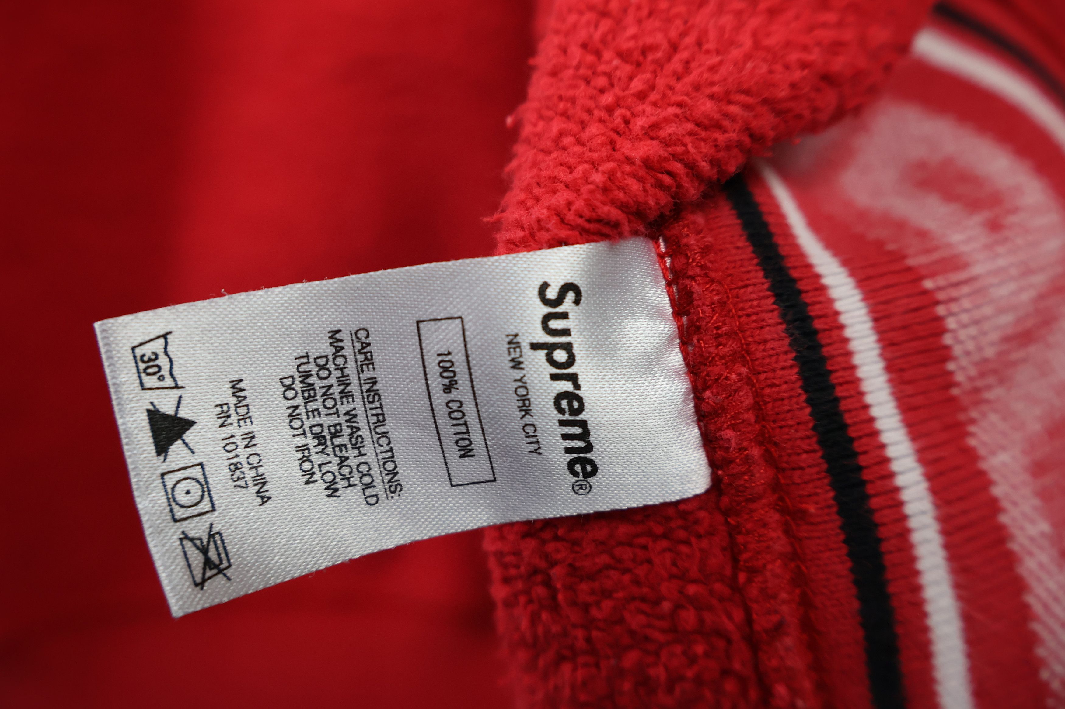 Supreme Authentic Pre-Owned 2018 Red Supreme Tape Stripe Hoodie Size US M / EU 48-50 / 2 - 10 Thumbnail