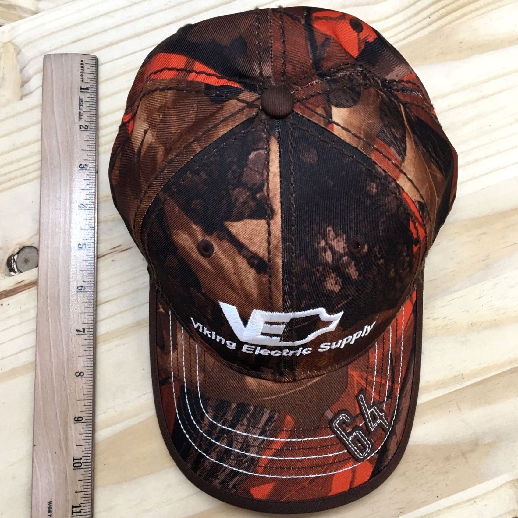 Vintage Viking Electric Supply 64 Baseball Cap Hat Mens Brown Orange Camo OS Curved Brim Size ONE SIZE - 3 Thumbnail