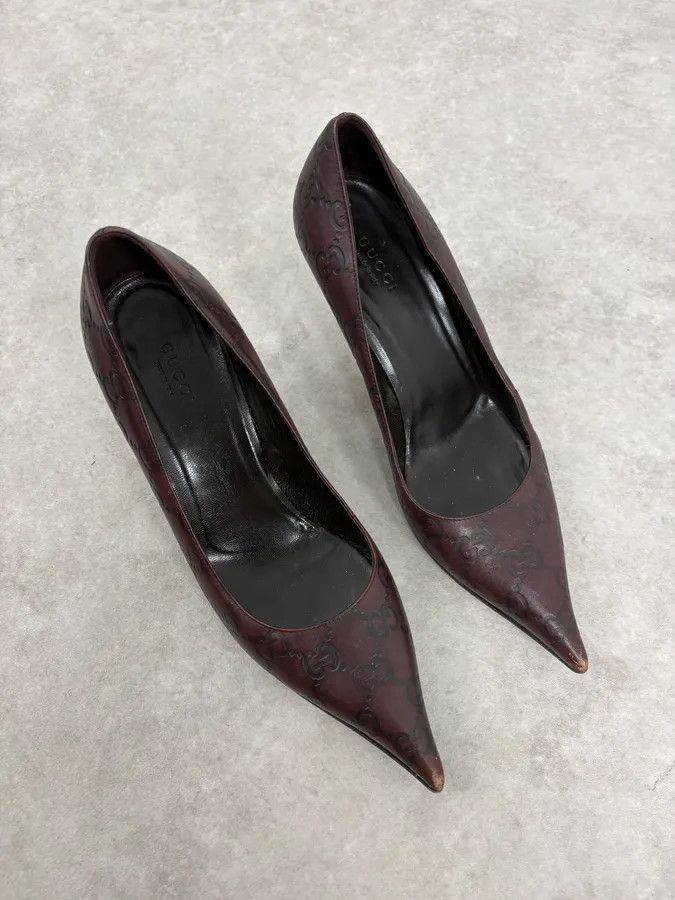 Gucci 2000s Gucci Brown Monogram Leather Heels Size US 6.5 / IT 36.5 - 4 Thumbnail
