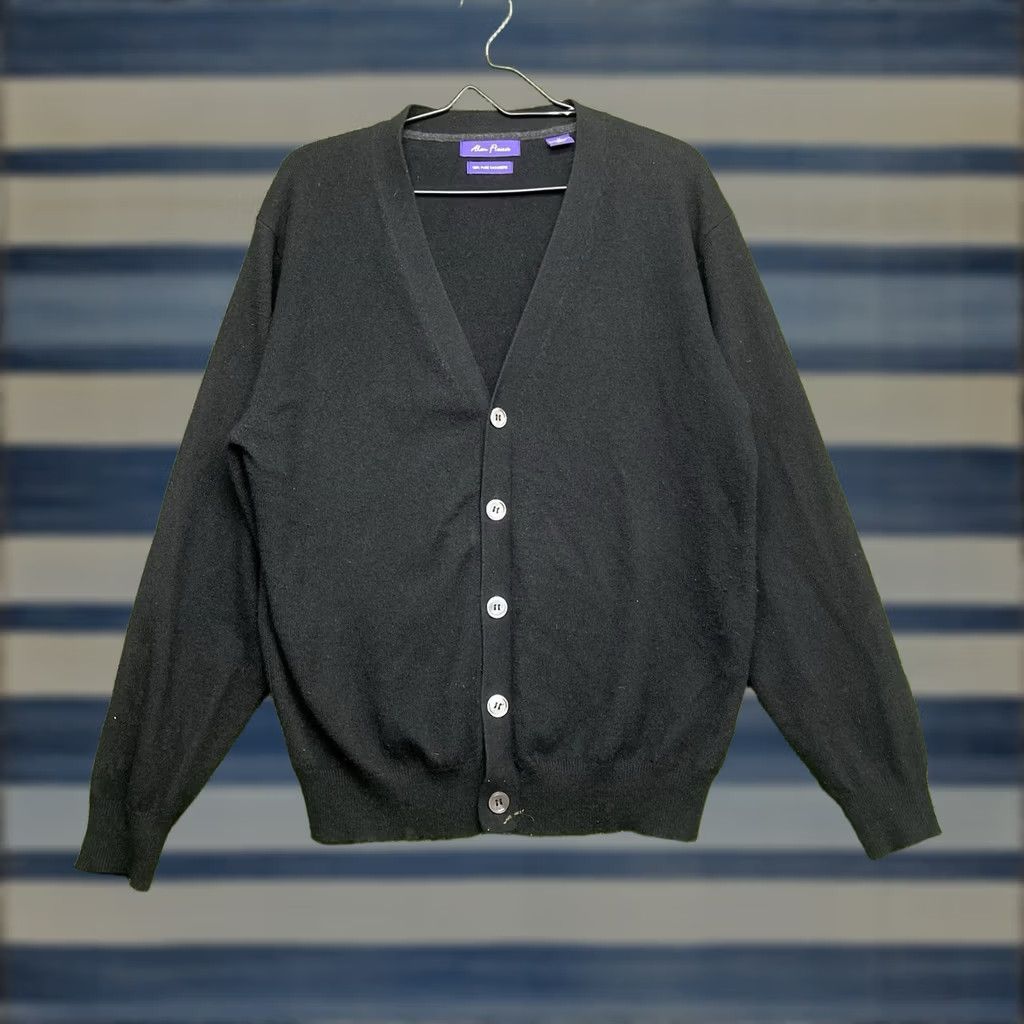 Vintage Alan Flusser Mens Cashmere Cardigan Sweater Long Sleeve V Neck Button Black M Regular Size US M / EU 48-50 / 2 - 1 Thumbnail
