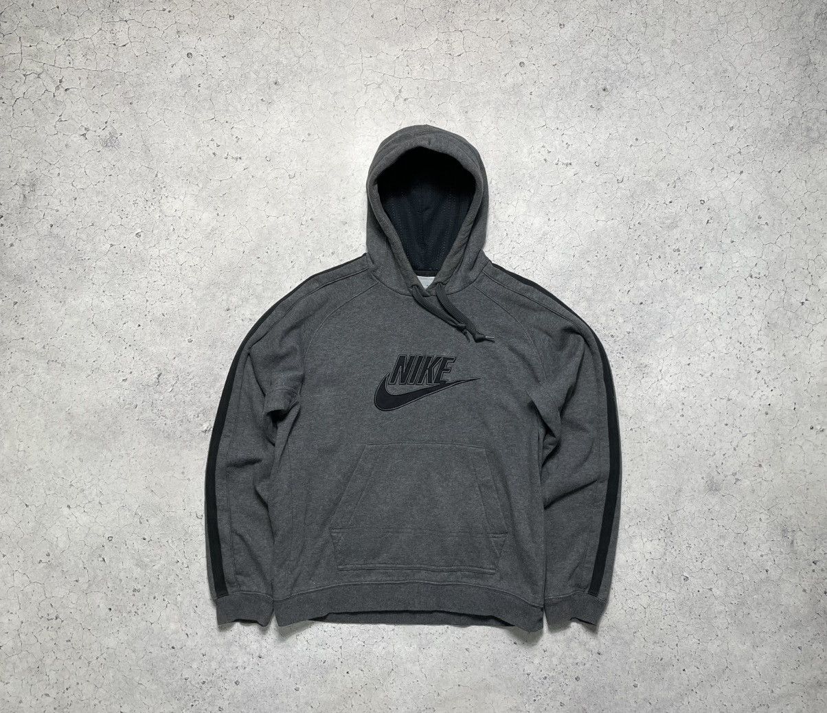 Nike × Vintage Vintage Baggy Nike Big Swoosh Drill Hoodie Y2K Grey Size US M / EU 48-50 / 2 - 1 Thumbnail