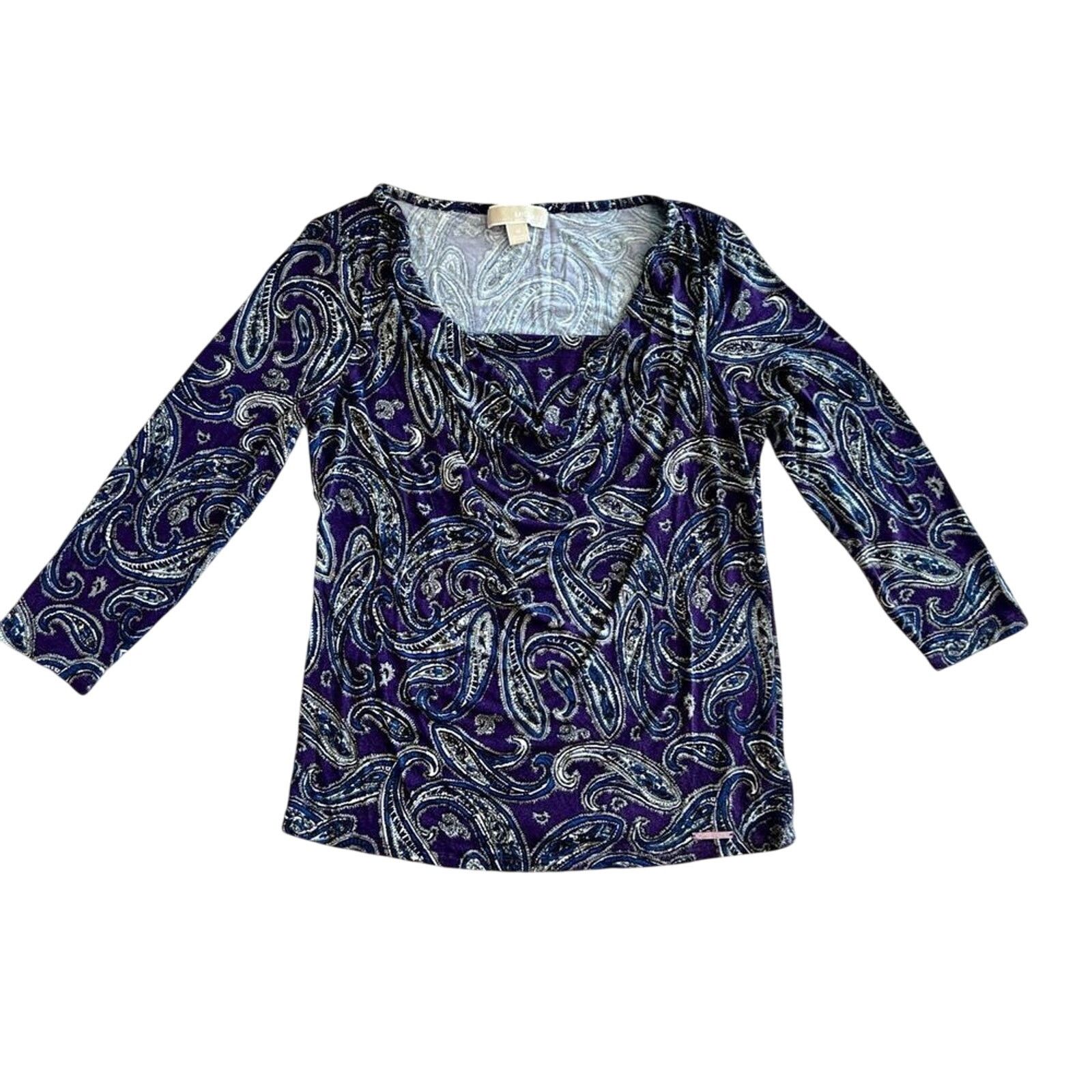 Michael Kors Michael Kors Purple 3/4 Sleeve Italian Paisley Blouse MEDIUM Size M / US 6-8 / IT 42-44 - 3 Thumbnail