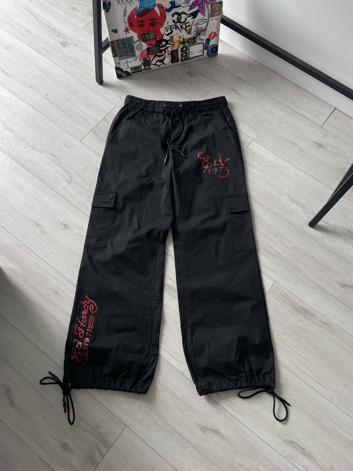 Ed Hardy Ed Hardy Y2K Japanese Cargo Baggy Pants 00's Black Big Logo Size 25" / US 0 / IT 36 - 4 Thumbnail