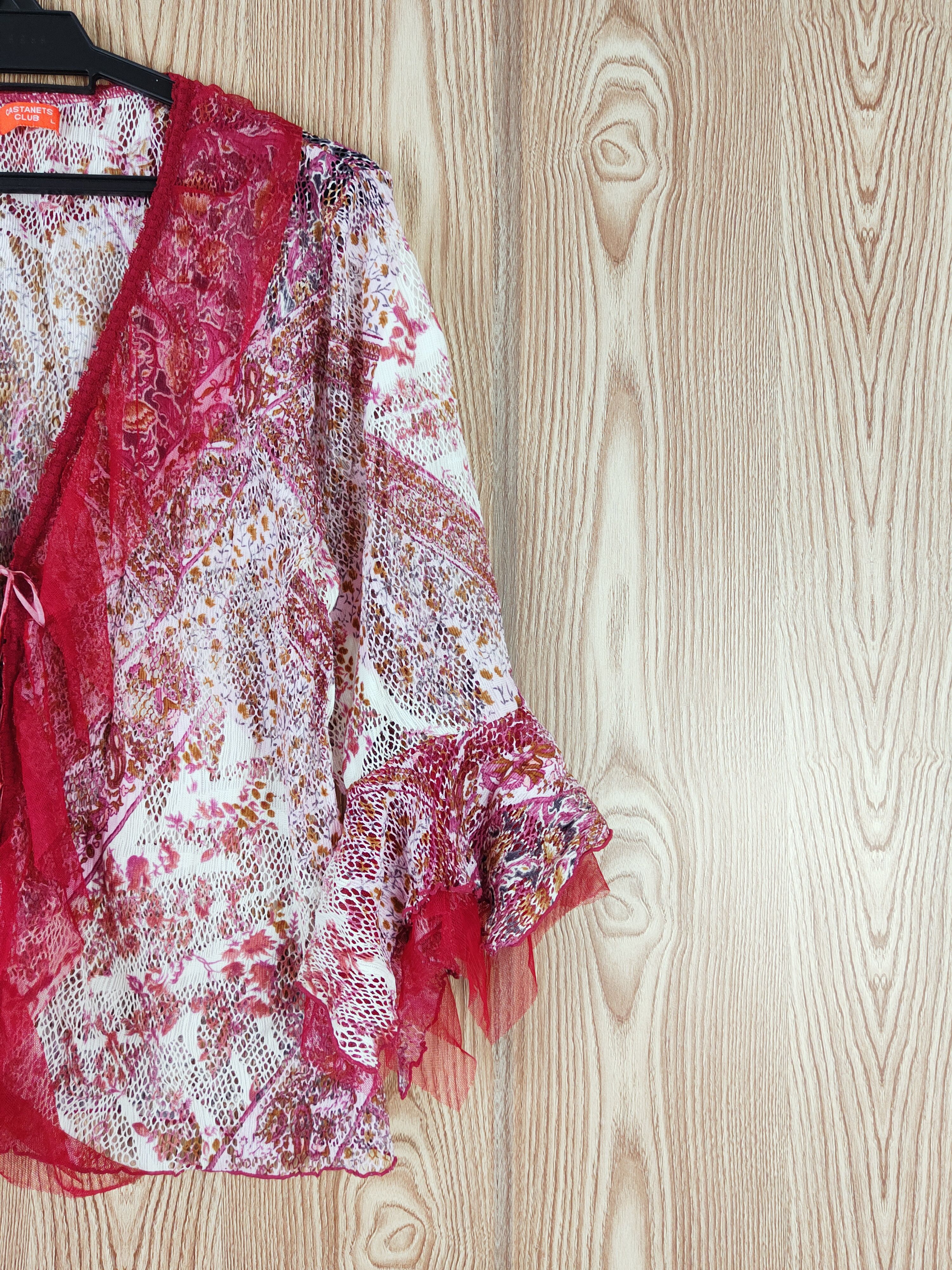 Japanese Brand × Vintage Castanets Club Red Crochet Mesh Net Cardigan Size L / US 10 / IT 46 - 5 Thumbnail
