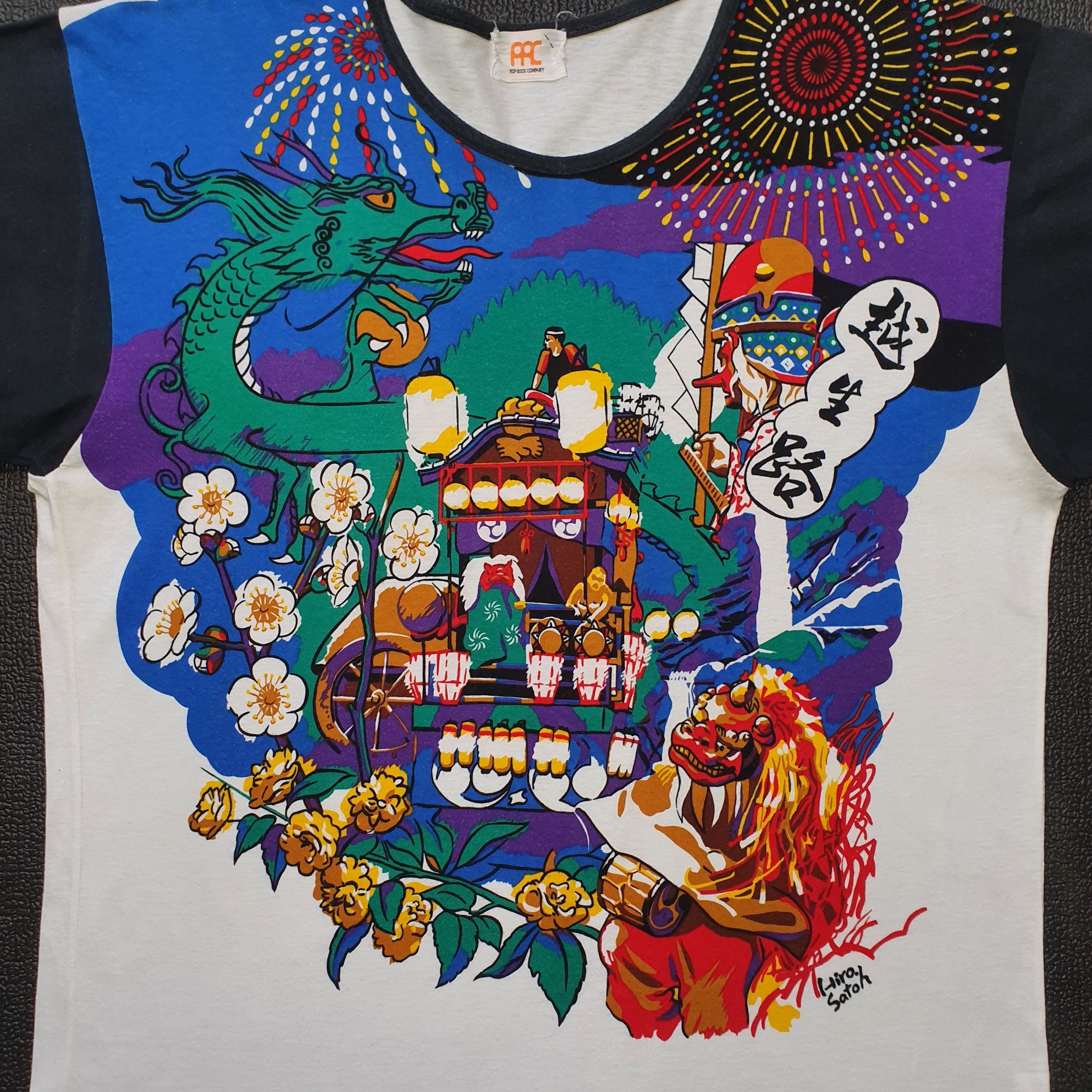 Vintage 80s Japanese Oriental Hiro Satoh Art abstract T shirt M-L Size US M / EU 48-50 / 2 - 8 Thumbnail