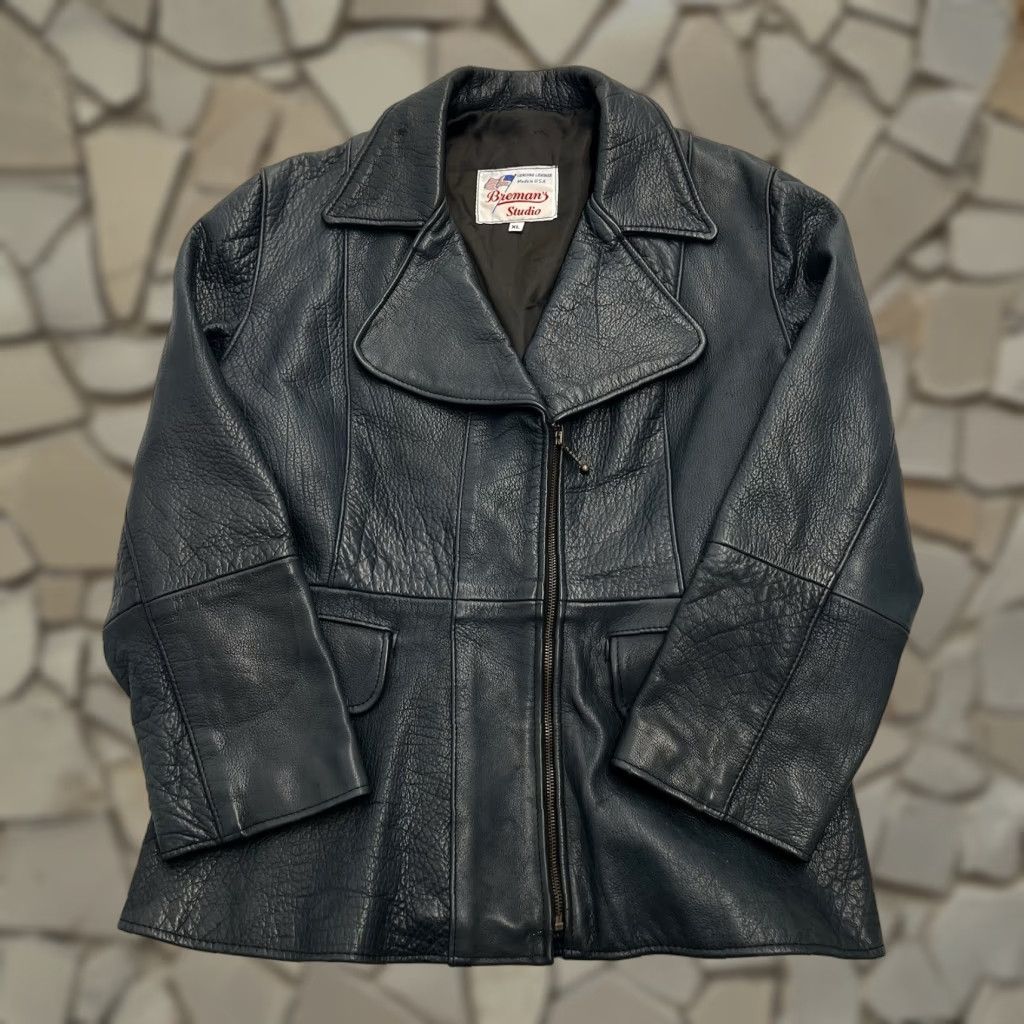 Vintage Breman Studio Leather Women's Jacket XL Blue Winter Coat