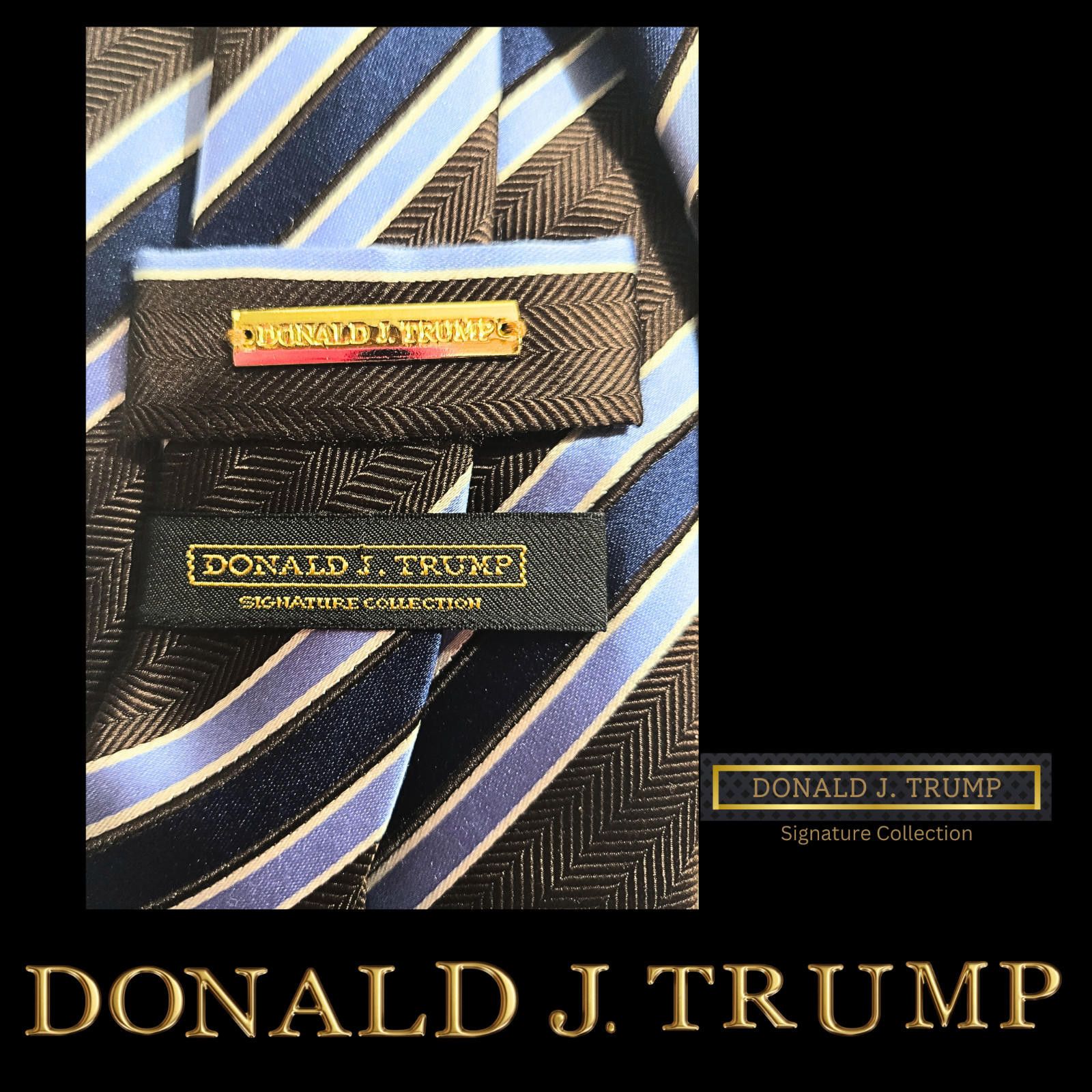 Designer Donald J. Trump Necktie Tie Brown Blue Striped NEW Tie Box Size ONE SIZE - 3 Thumbnail
