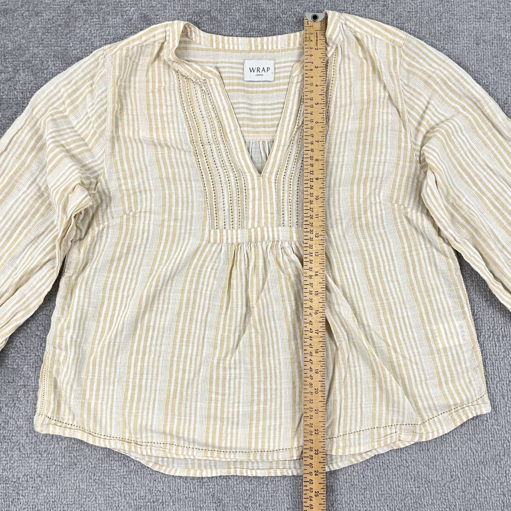 Vintage Wrap London Blouse Top Womens UK 14 / US 10 Yellow White Striped Beachy Minimal 3/4 Sleeve Casual Shirt Womens Regular Size Yellow Size L / US 10 / IT 46 - 4 Thumbnail