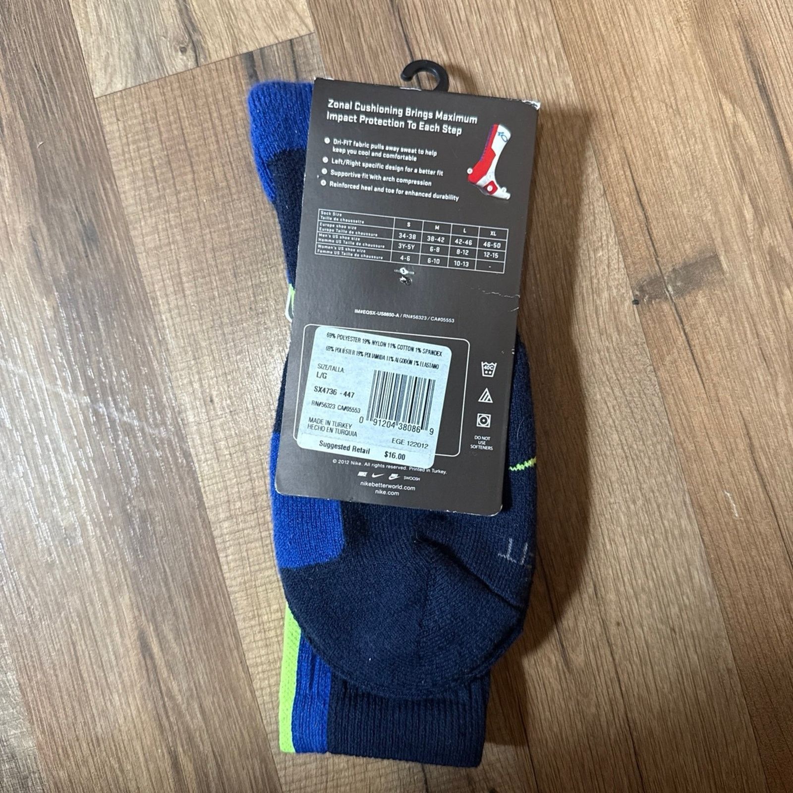 Nike 2012 Nike KD Elite Cushioned Basketball Dri-Fit Crew Socks Size ONE SIZE - 4 Thumbnail