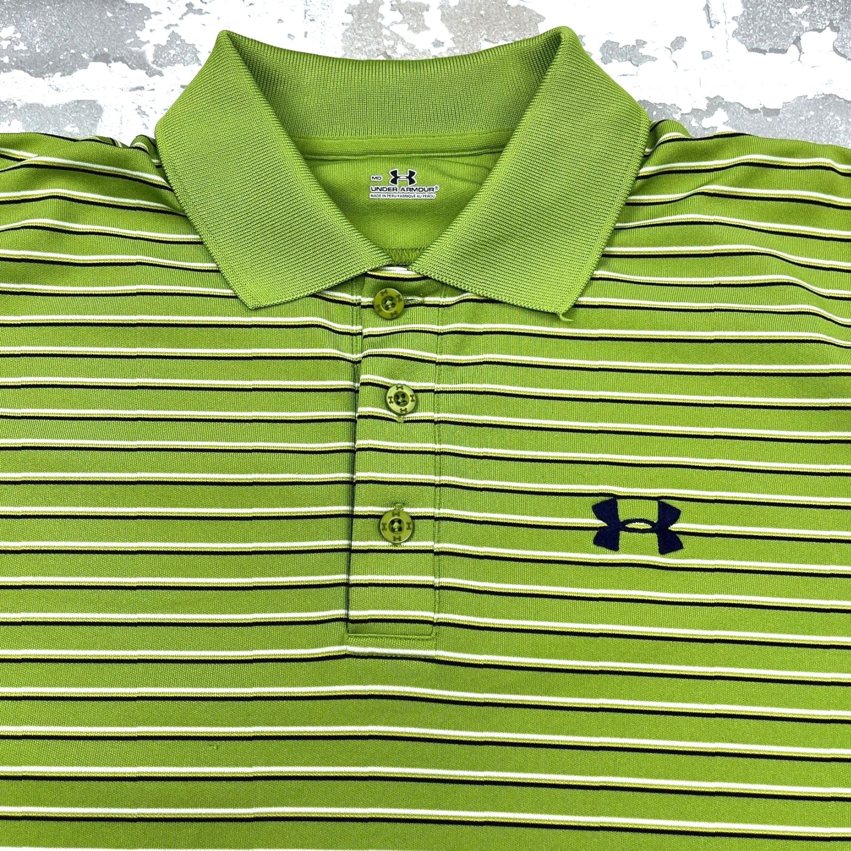 Under Armour Under Armour Polo Shirt Men M Green Striped Performance Quick Dry Golf Poly Size US M / EU 48-50 / 2 - 2 Thumbnail