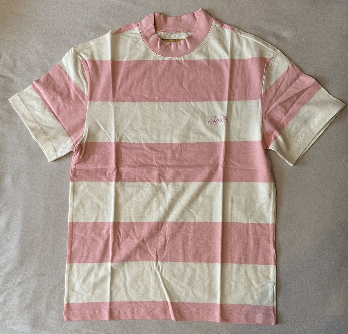 image of Corteiz Striped Tee in Pink, Men's (Size Small)