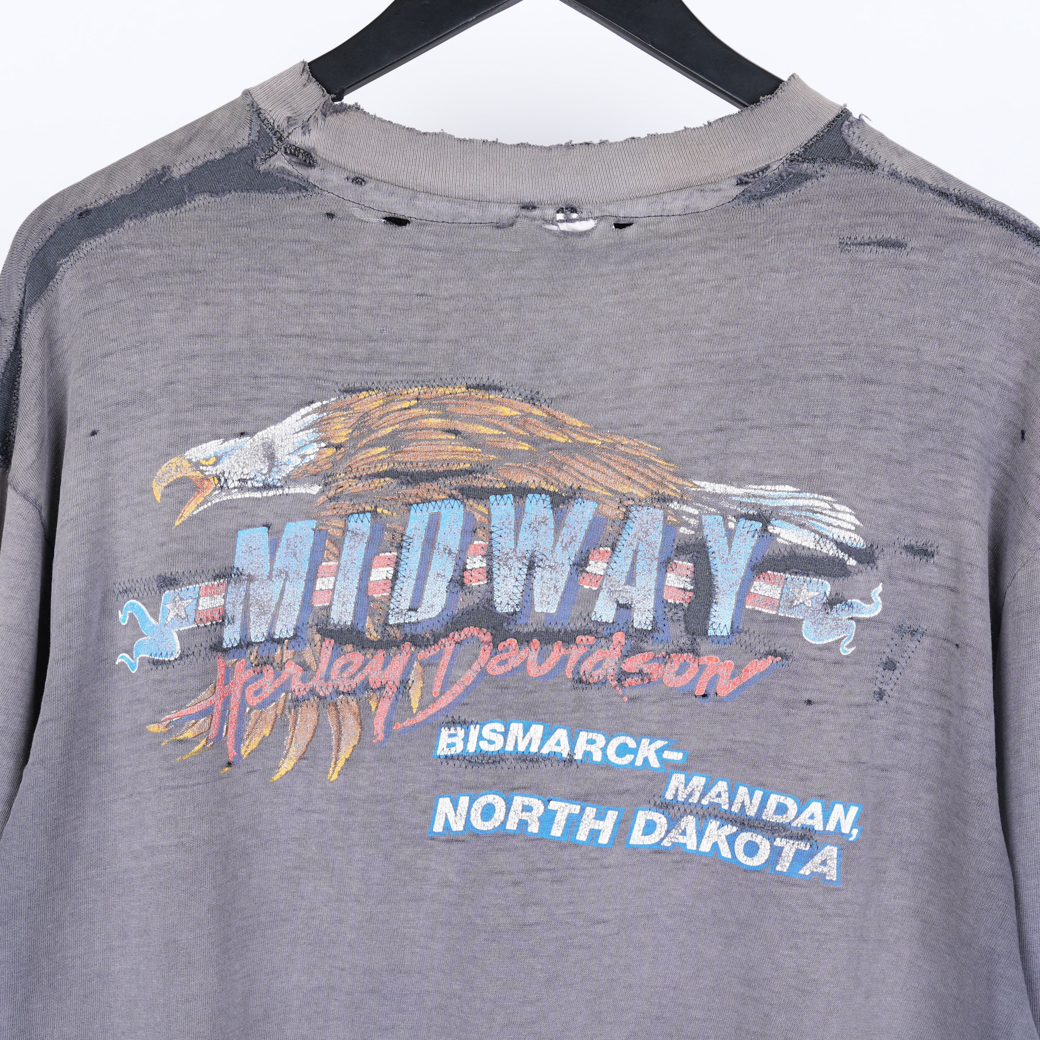 Vintage 1980S HARLEYS AND GOOD WHISKEY THRASHED FADED LONG SLEEVE T- Size US L / EU 52-54 / 3 - 5 Thumbnail
