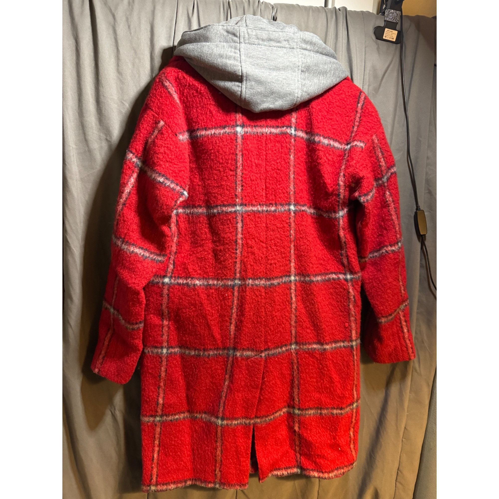 Tommy Hilfiger Tommy Hilfiger Red Plaid Wool Blend Coat With Gray Hood XS Size XS / US 0-2 / IT 36-38 - 3 Thumbnail