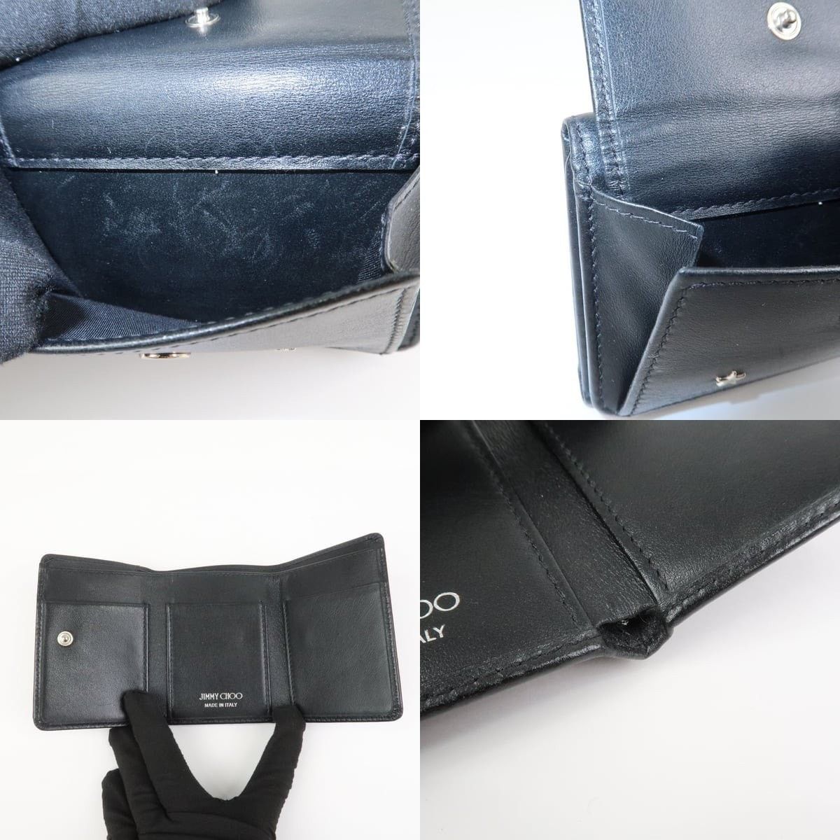 Jimmy Choo Jimmy Choo Studs Leather Tri-Fold Compact Wallet Black Size ONE SIZE - 6 Thumbnail