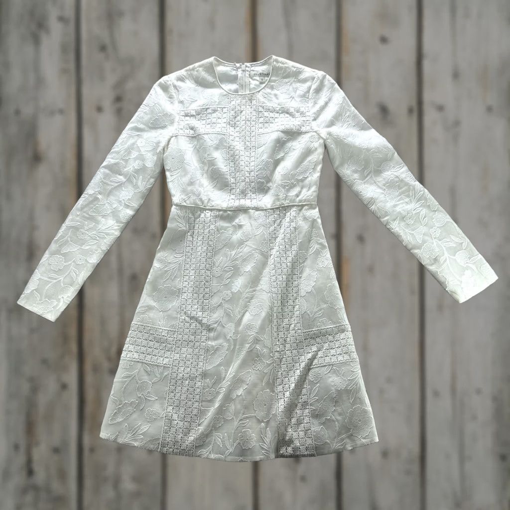 Vintage Jill Stuart Dress Womens 0 White Floral Embroidered Silk Long Sleeve Mini Size XS / US 0-2 / IT 36-38 - 1 Thumbnail