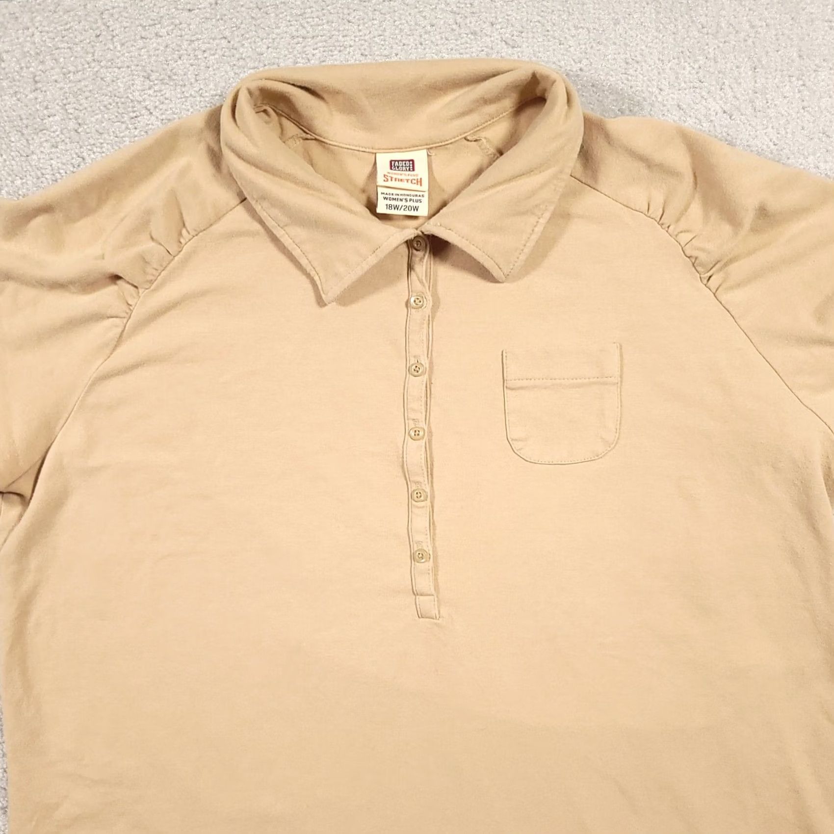 Faded Glory VINTAGE Faded Glory Polo Shirt Women's 18W Polo Short Sleeve Beige Slim Fit Stretch Cap Sleeve Size XXL / US 16-18 / IT 52-54 - 3 Thumbnail