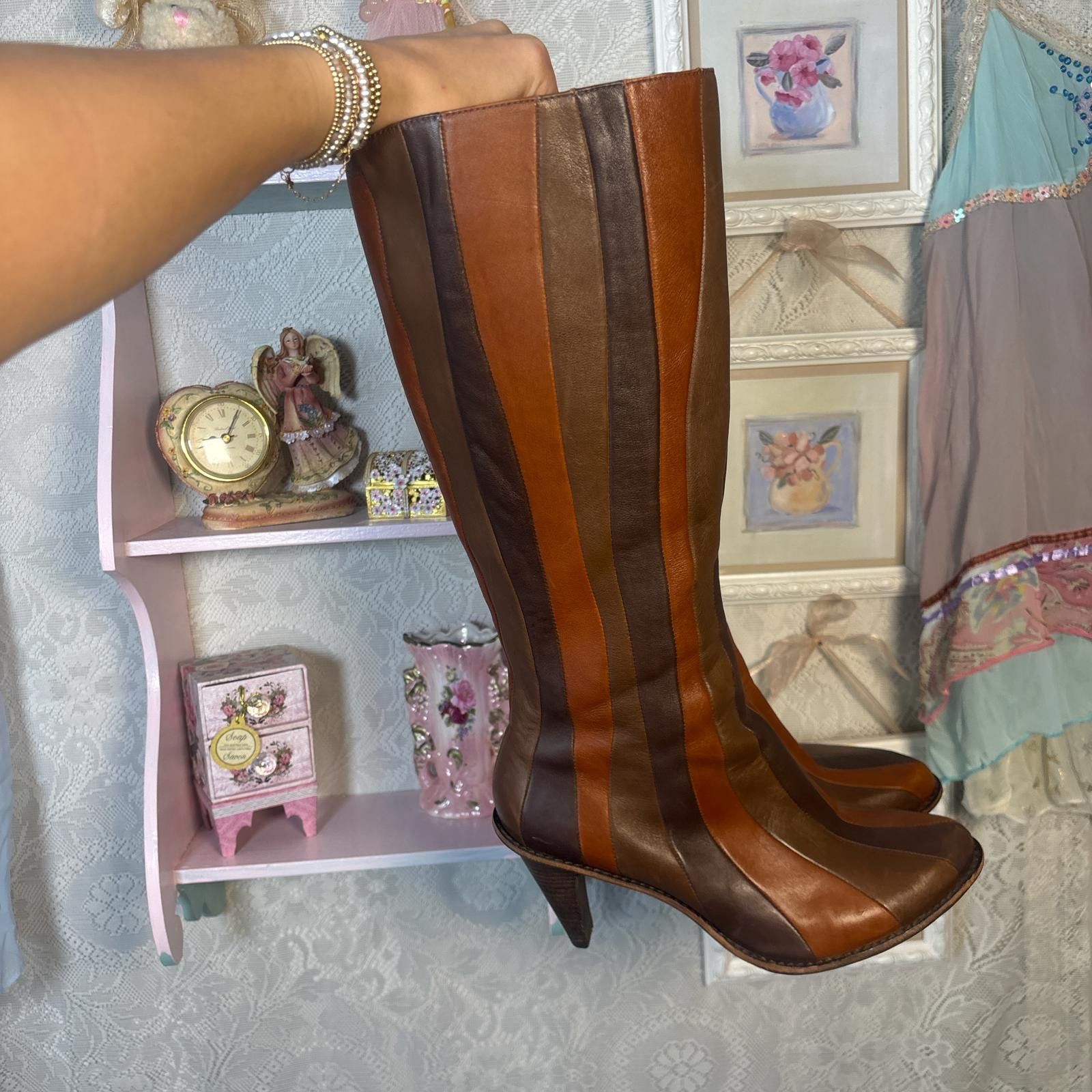 TSUBO vintage 70s leather striped heal boots Size ONE SIZE - 2 Thumbnail