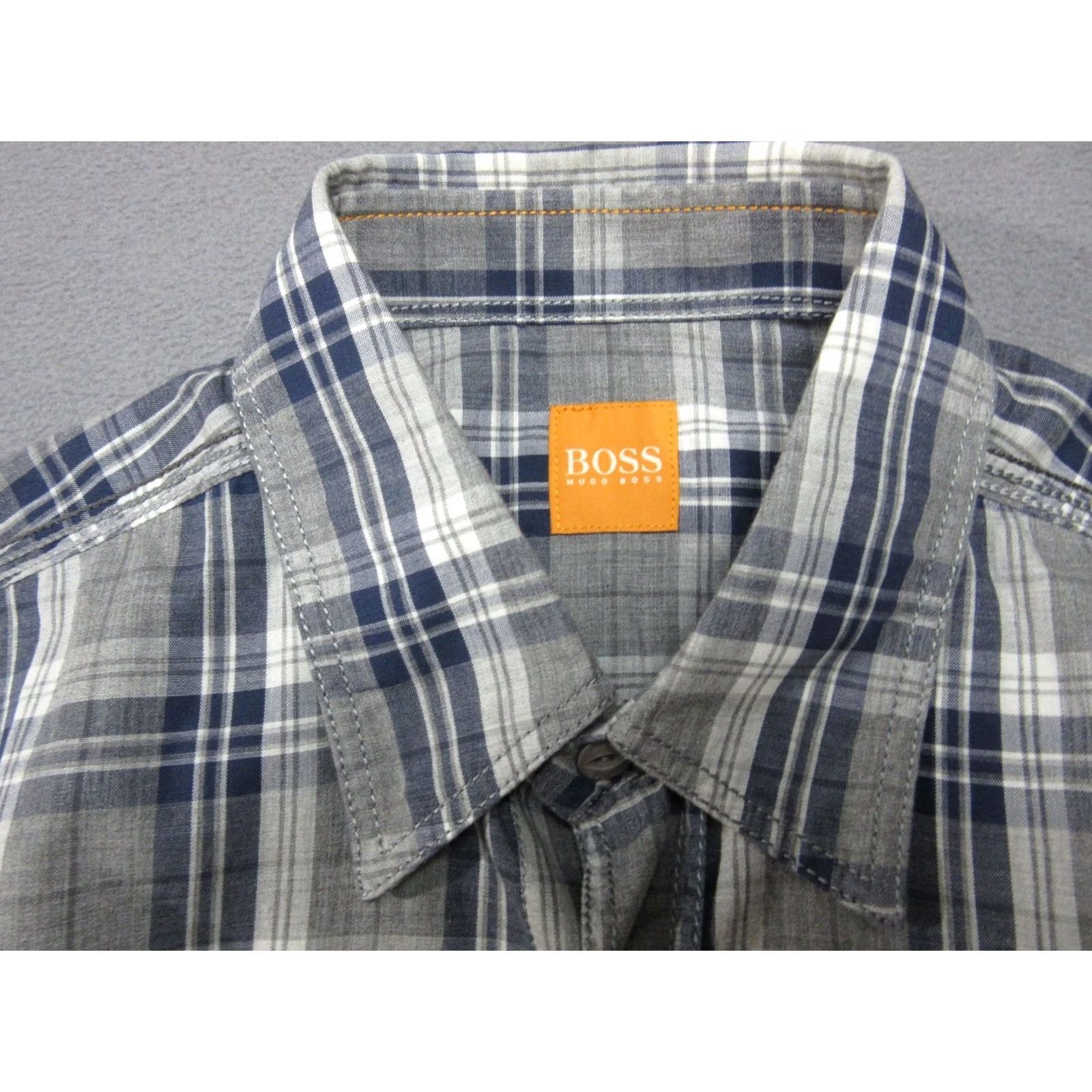 Hugo Boss HUGO BOSS Shirt Mens S Blue Gray Tartan Plaid Boss Casual Point Button Up Shirt Size US S / EU 44-46 / 1 - 2 Thumbnail