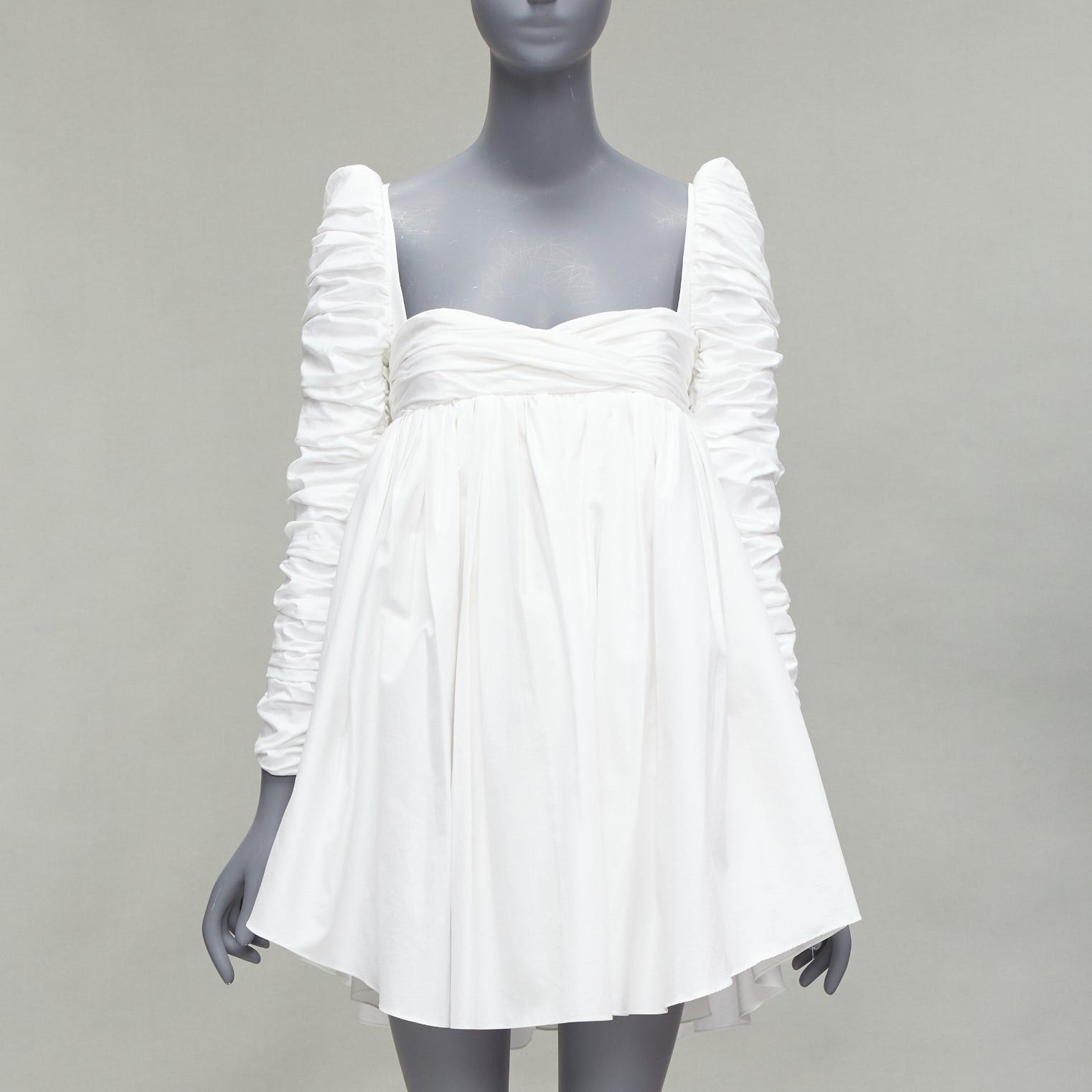 KHAITE KHAITE Sueanne white ruched sleeve sweetheart empire corseted mini dress US2 S Size S / US 4 / IT 40 - 1 Thumbnail