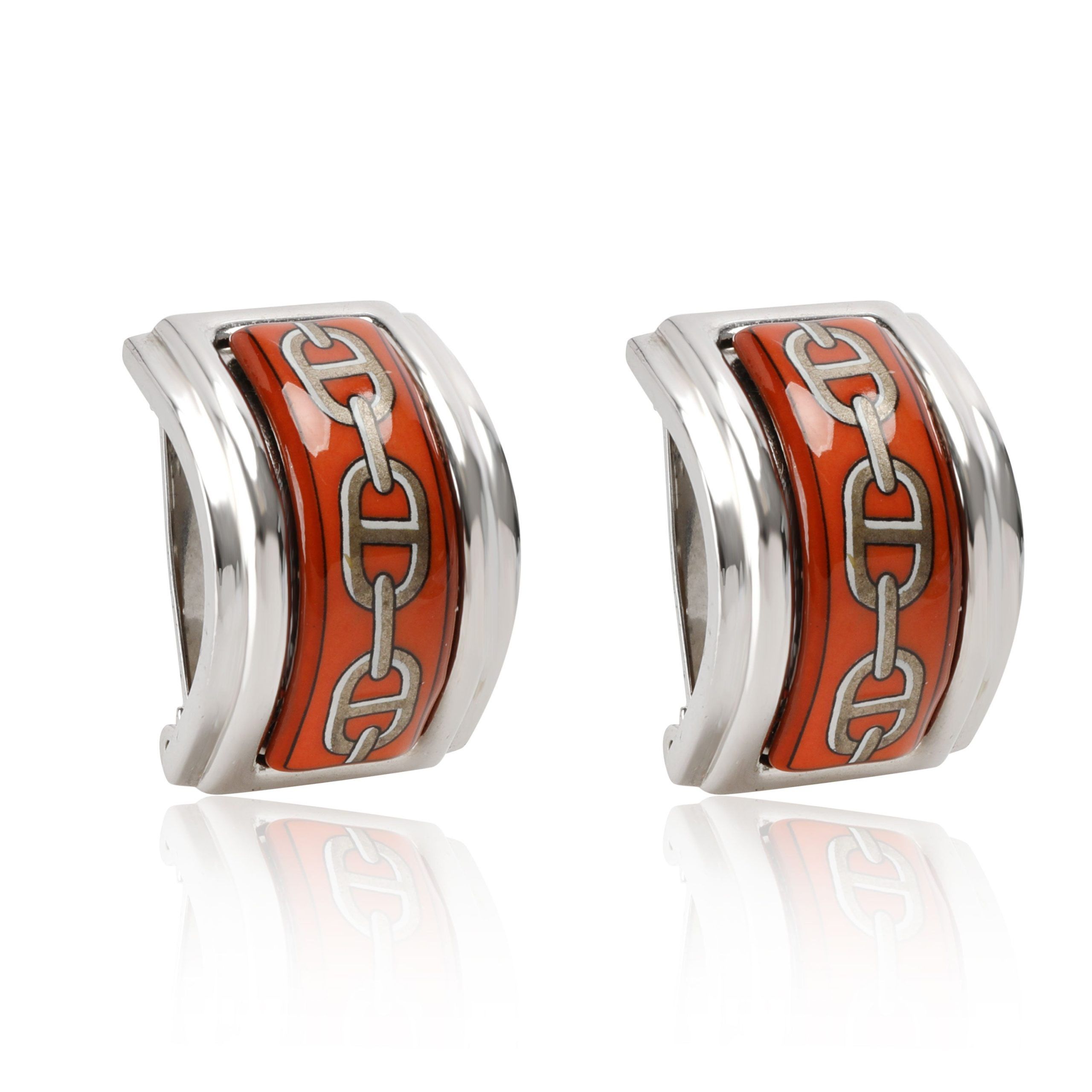 image of Hermes Orange Enamel, Chaine D'ancre Clip-On Earrings, Women's