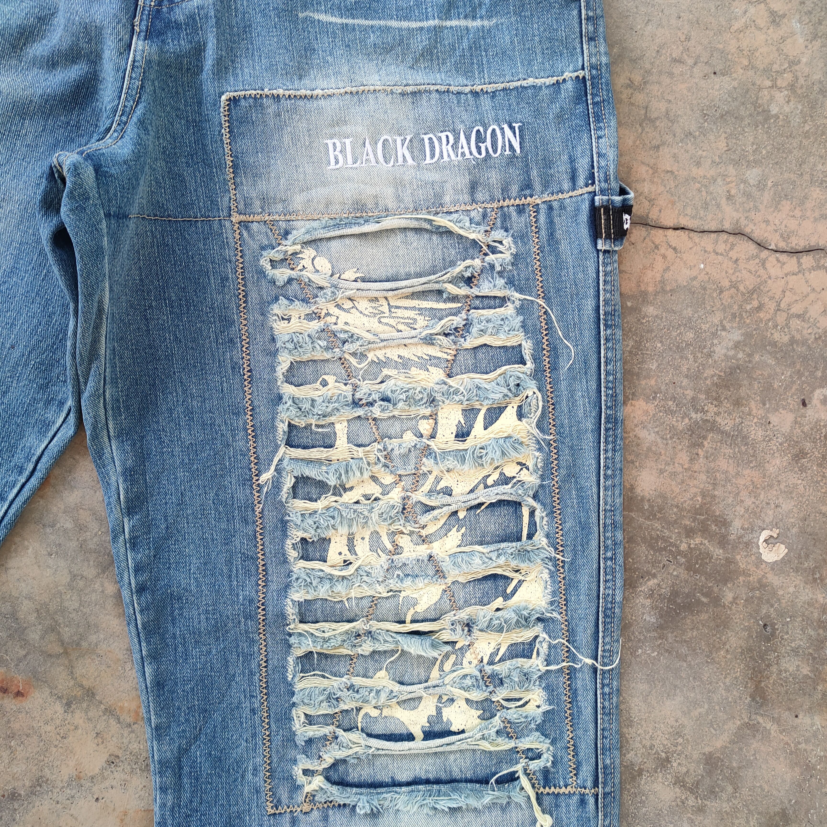 Vision Streetwear # VINTAGE BLACK EMBROIDERED DRAGON FADED JEANS PANTS Size US 32 / EU 48 - 4 Thumbnail