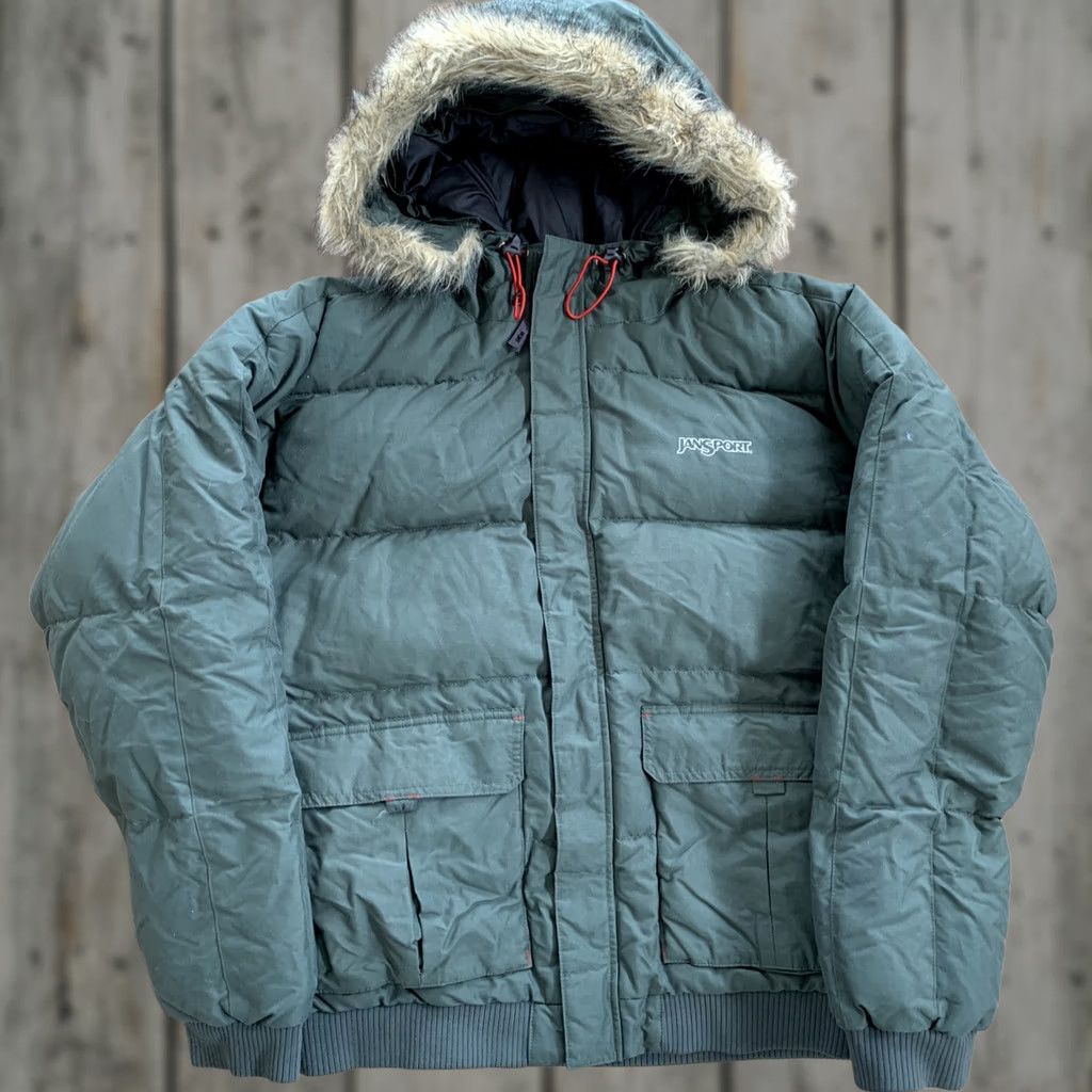 Jansport VINTAGE Jansport Army Green Hooded Faux Fur Trim Down Hooded Puffer Jacket Coat Mens XL Parka Fur Trim Army Theme Heavyweight Winter Coat Mens XL Size US XL / EU 56 / 4 - 1 Thumbnail