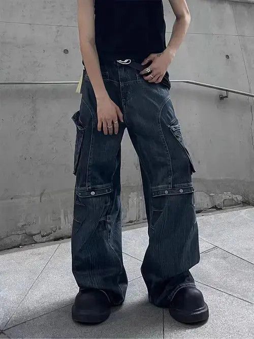 Japanese Brand × Jean Retro heavy duty workwear large pocket wide leg jeans Size US 32 / EU 48 - 3 Thumbnail